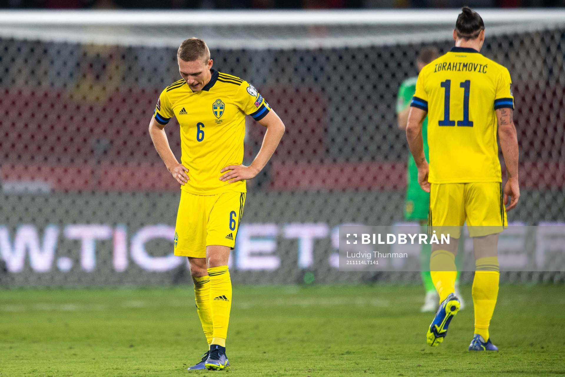 Ludwig Augustinsson and Zlatan Ibrahimovic of Sweden look
