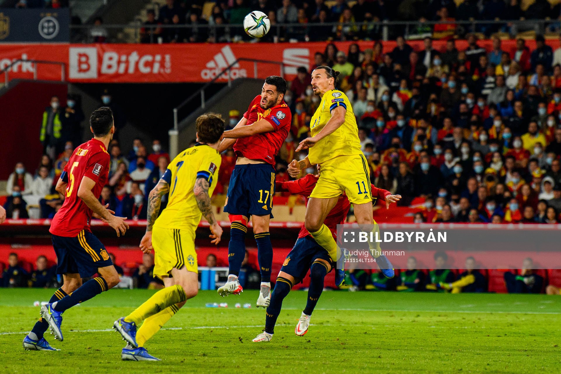 Mikel Merino of Spain and Zlatan Ibrahimovic of Sweden