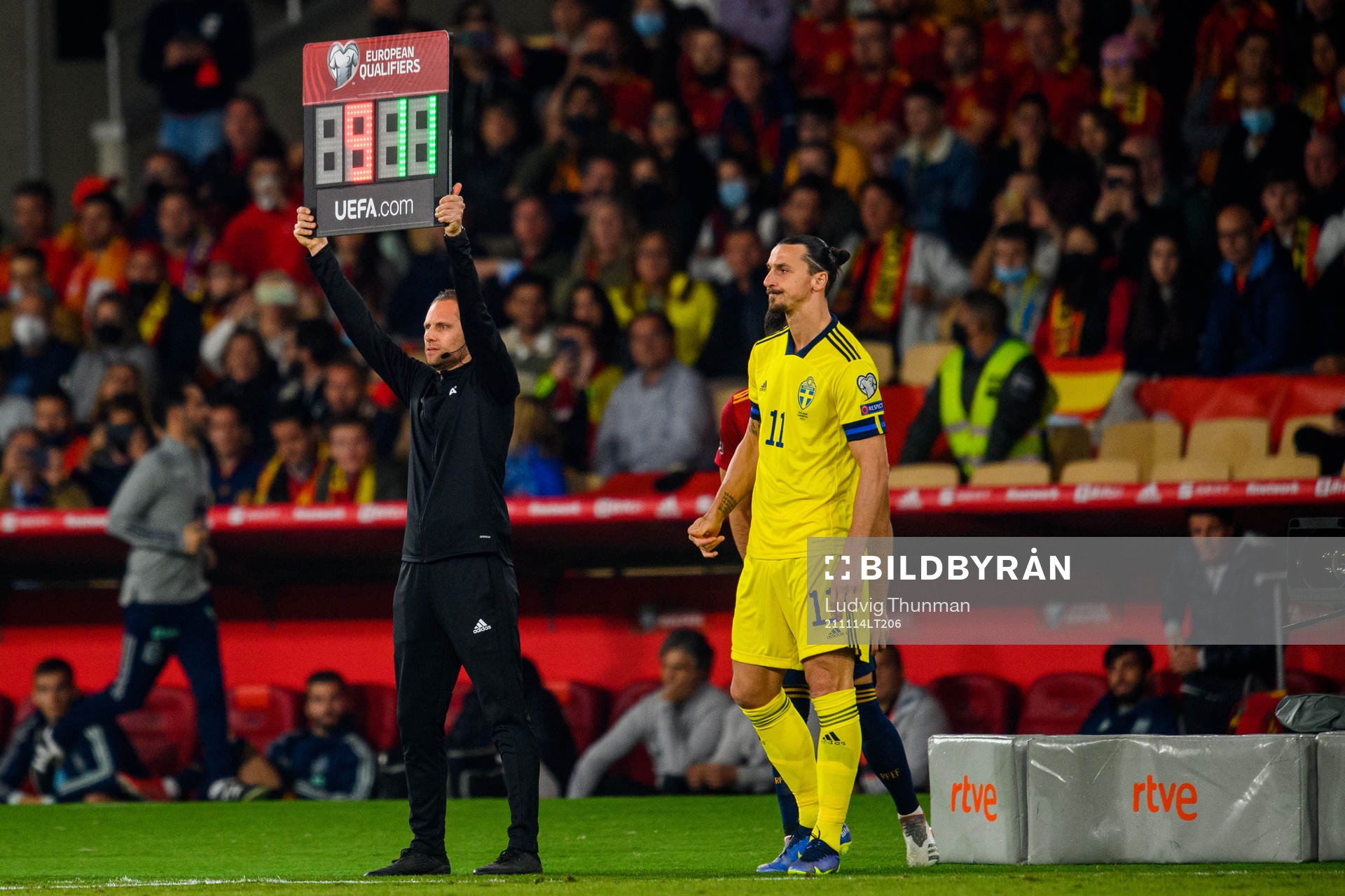 Zlatan Ibrahimovic of Sweden is substituted in