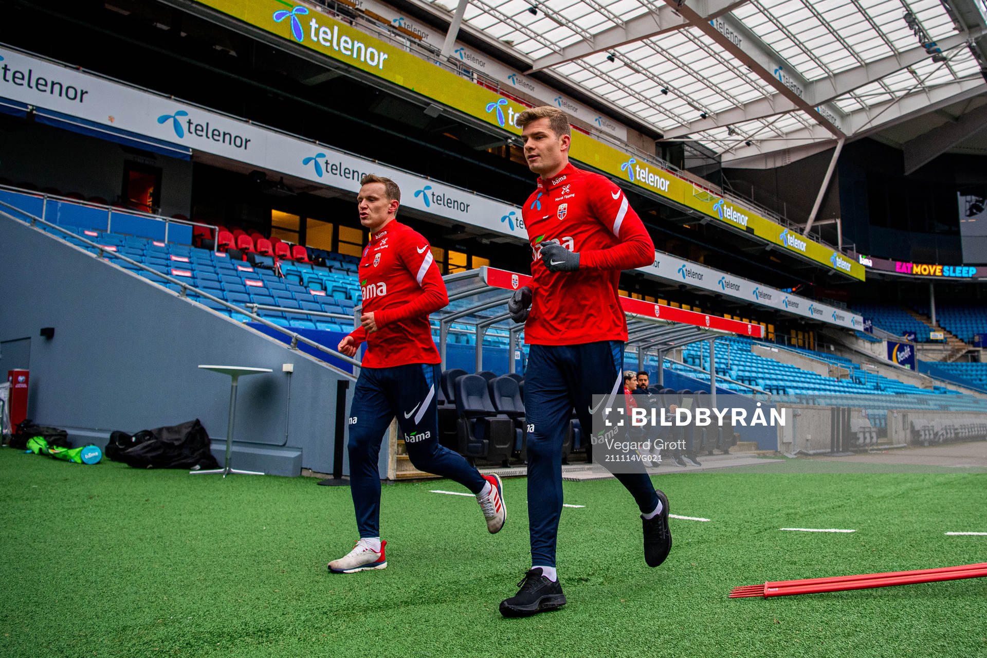 Marius Lode and Alexander Sørloth of the Norwegian