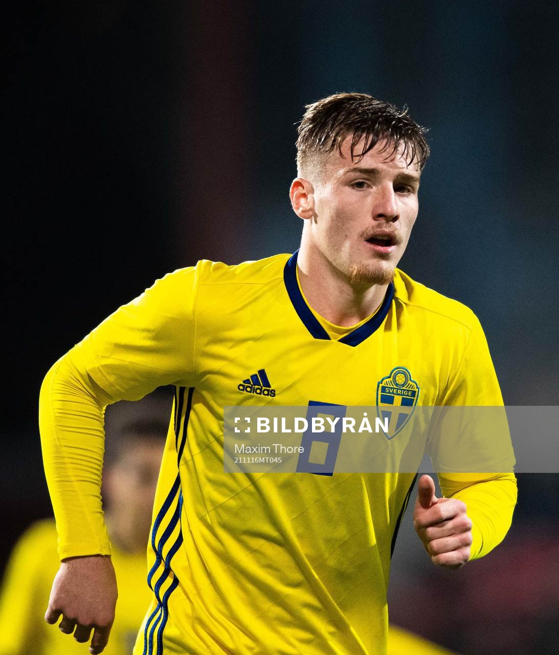 Markus Björkqvist of Sweden during the UEFA European U18 Qualifier football match between Sweden and England on November 16, 2021 in Stockholm.