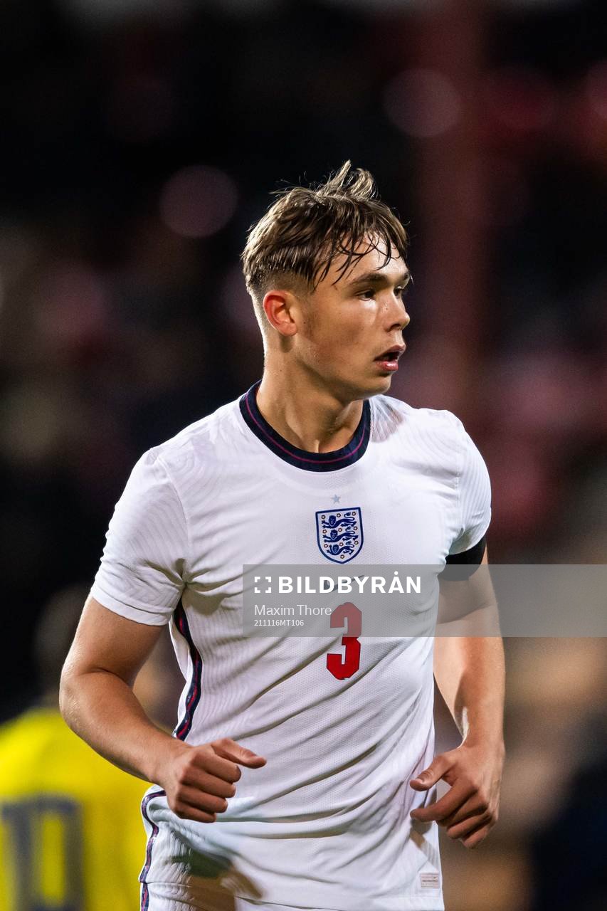 Callum Doyle of England during the UEFA European U18 Qualifier football match between Sweden and England on November 16, 2021 in Stockholm.