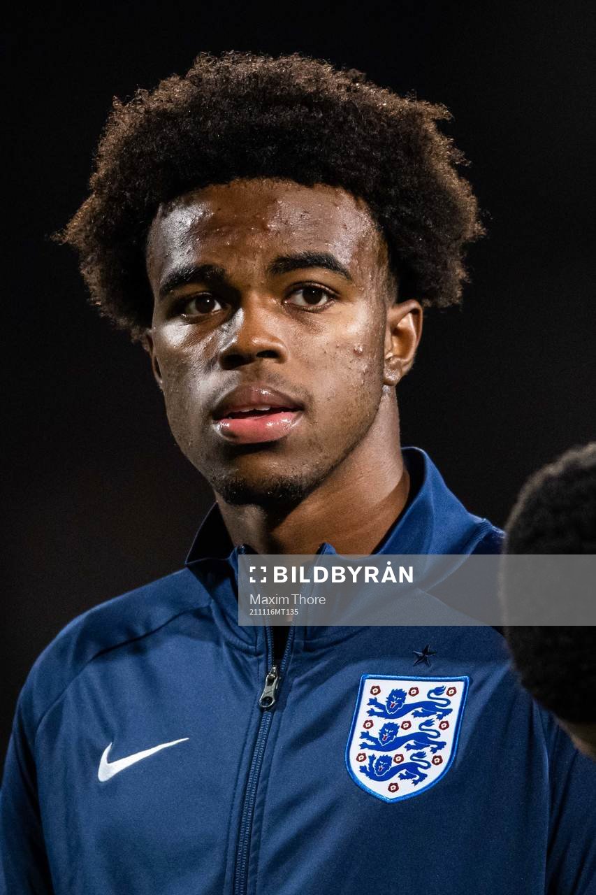 Carney Chuckwuemeka of England at lineup ahead of the UEFA European U18 Qualifier football match between Sweden and England on November 16, 2021 in Stockholm.