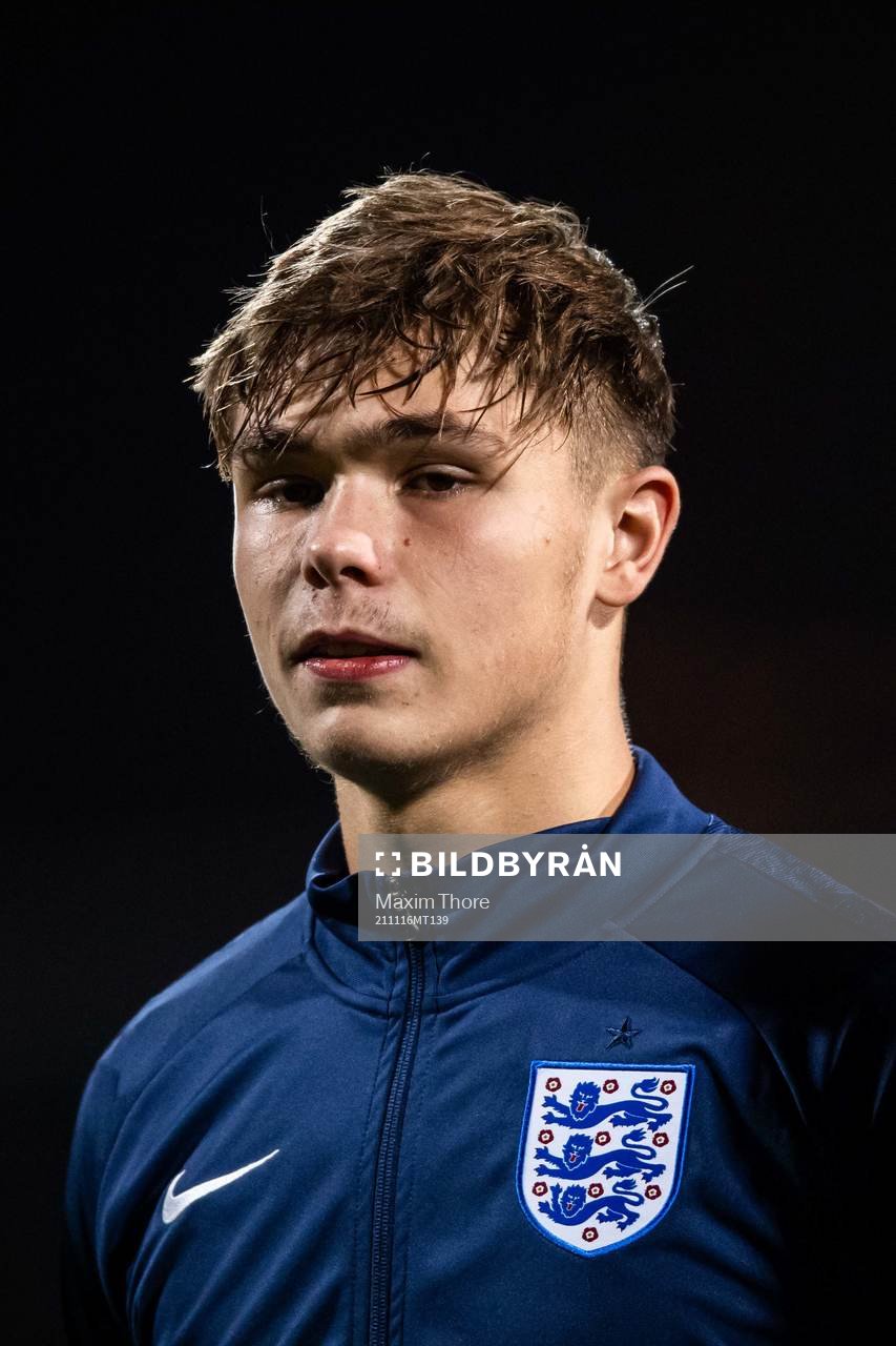 Callum Doyle of England at lineup ahead of the UEFA European U18 Qualifier football match between Sweden and England on November 16, 2021 in Stockholm. 