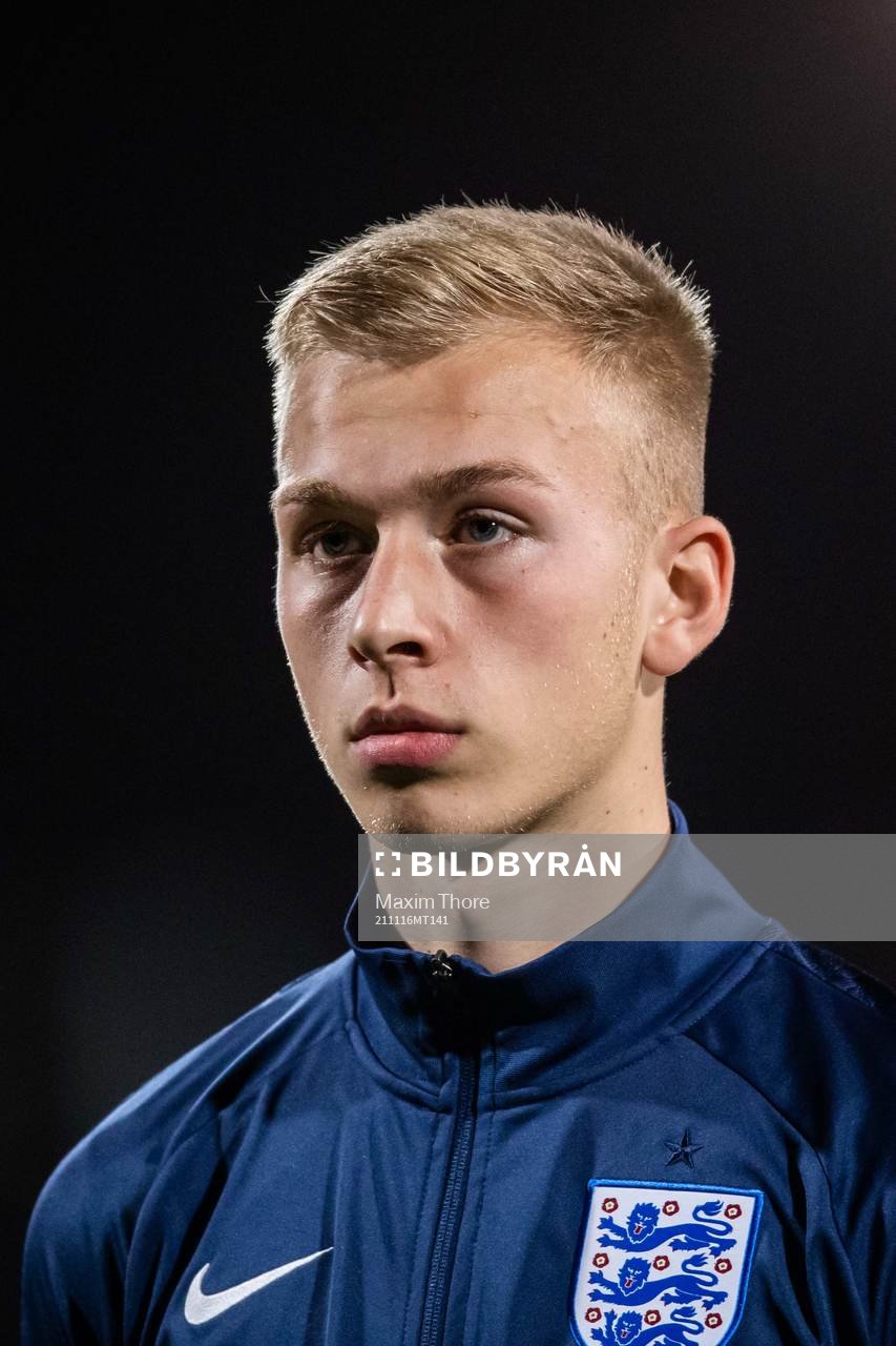 Goalkeeper Matthew Cox of England at lineup ahead of the UEFA European U18 Qualifier football match between Sweden and England on November 16, 2021 in Stockholm.