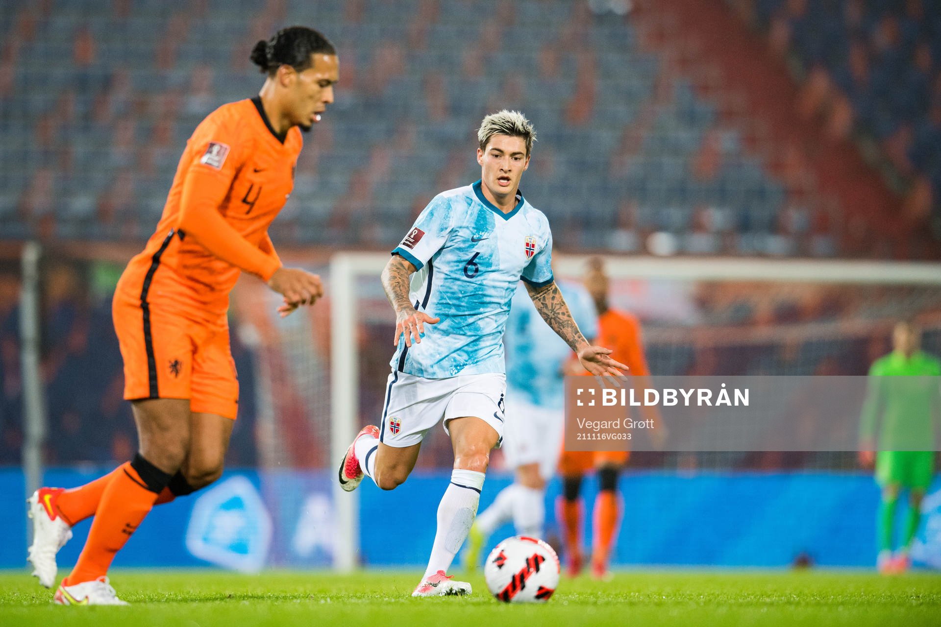 Virgil van Dijk of Netherlands and Mathias Normann of Norway