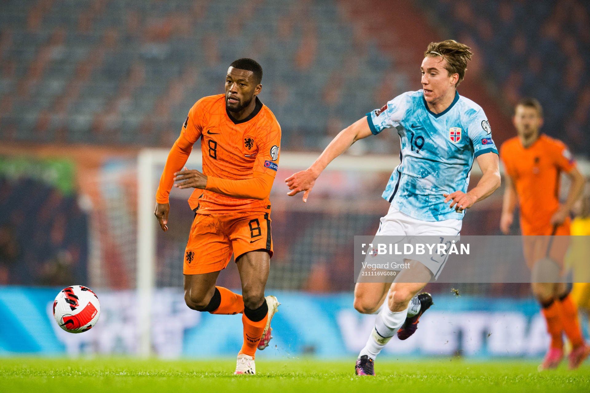 Georginio Wijnaldum of Netherlands and Kristian Thorstvedt