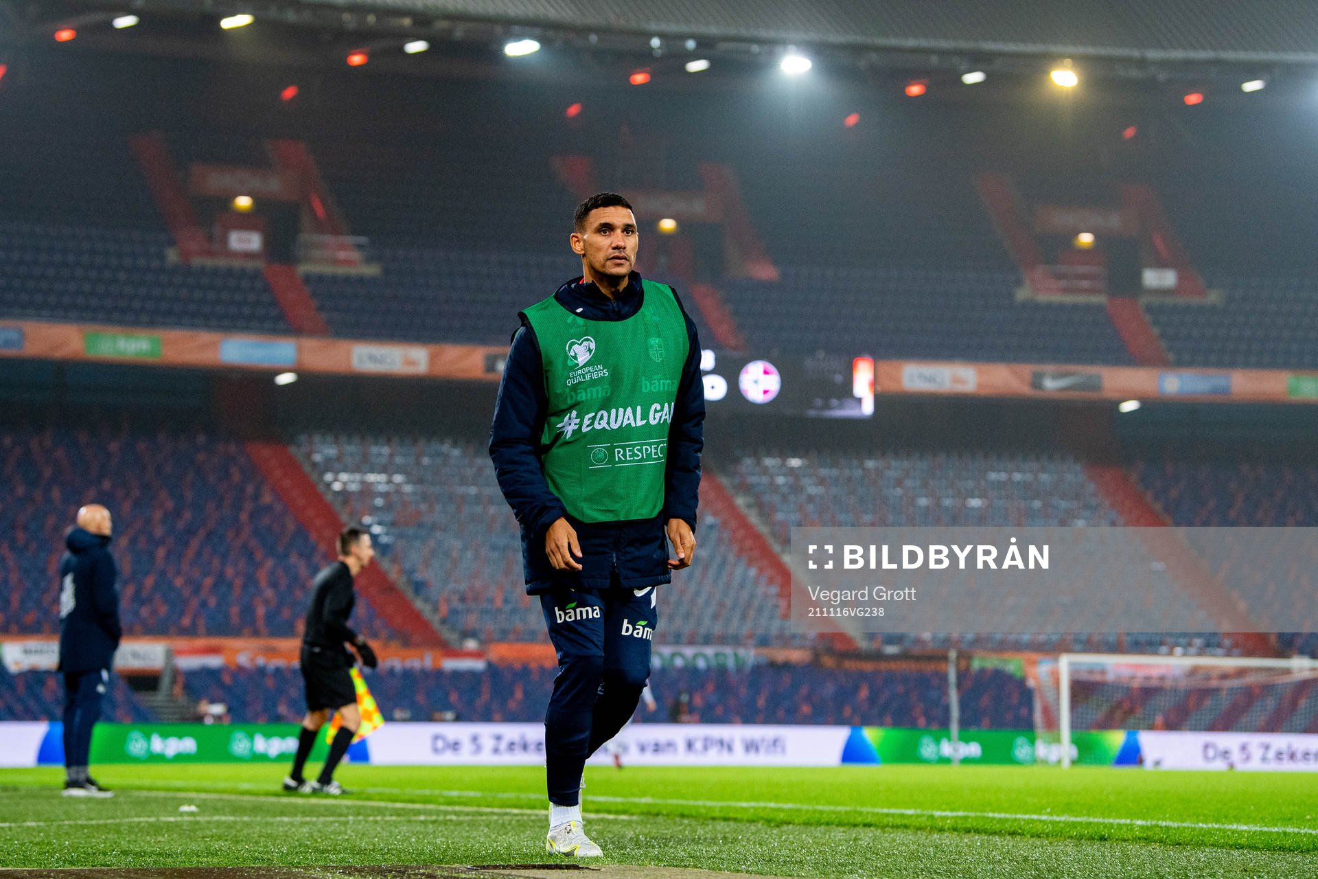 Ruben Gabrielsen of Norway warms up during the FIFA World Cup Qualifier football match between Netherlands and Norway on November 16, 2021 in Rotterdam.