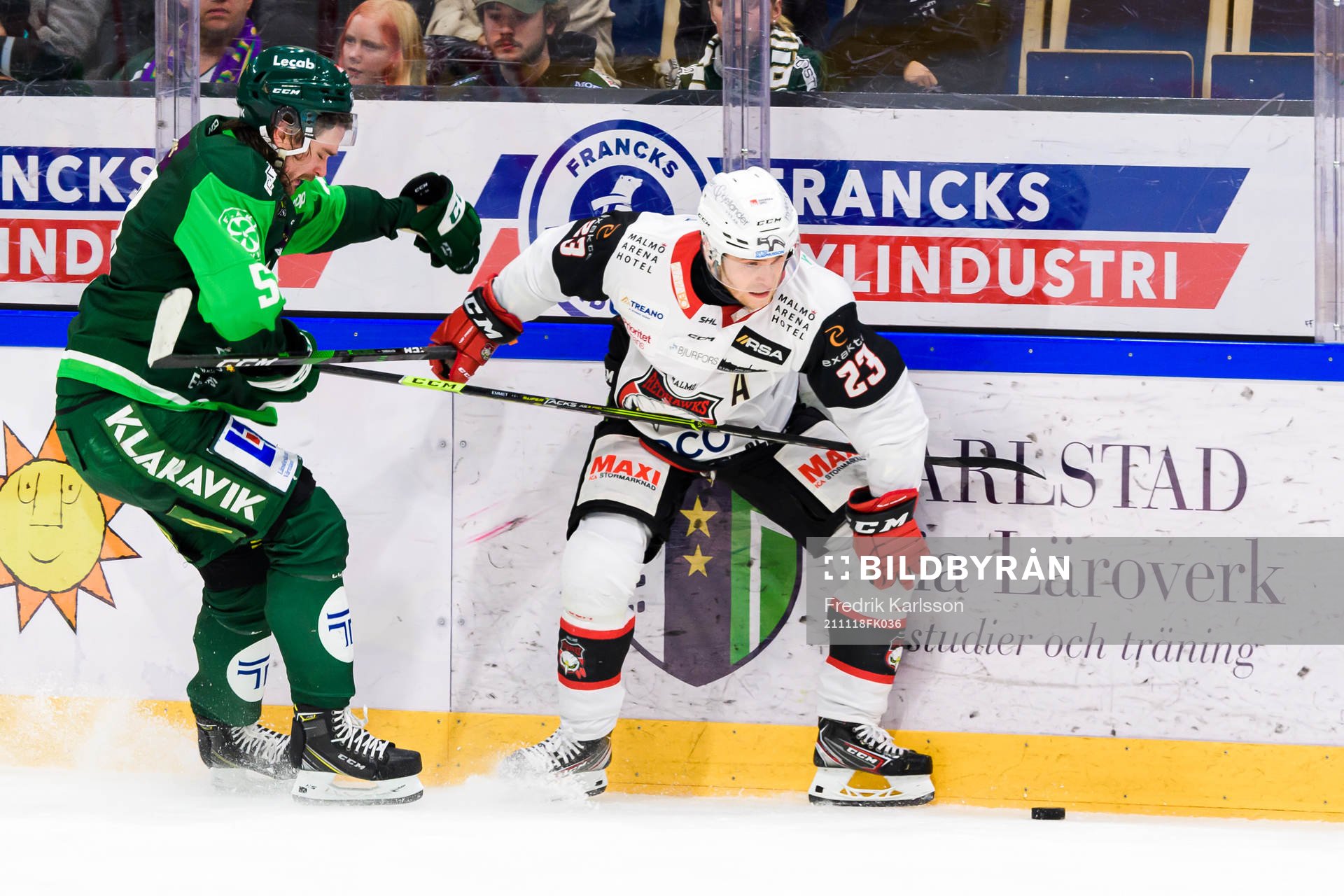 Färjestads Linus Johansson och Malmö Redhawks Christoffer