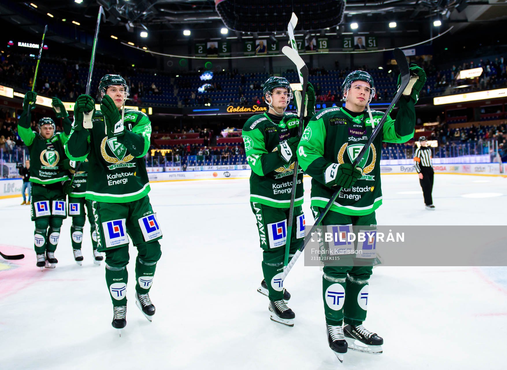 Färjestads Victor Ejdsell, Carl Jakobsson och Oscar Lawner