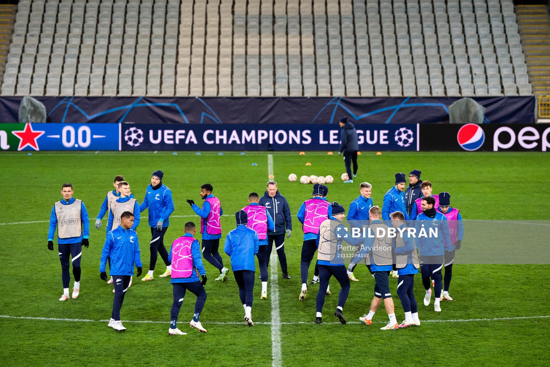 Players of Zenit during a training session with Zenit St Petersburg on November 22, 2021 in Malmö. 