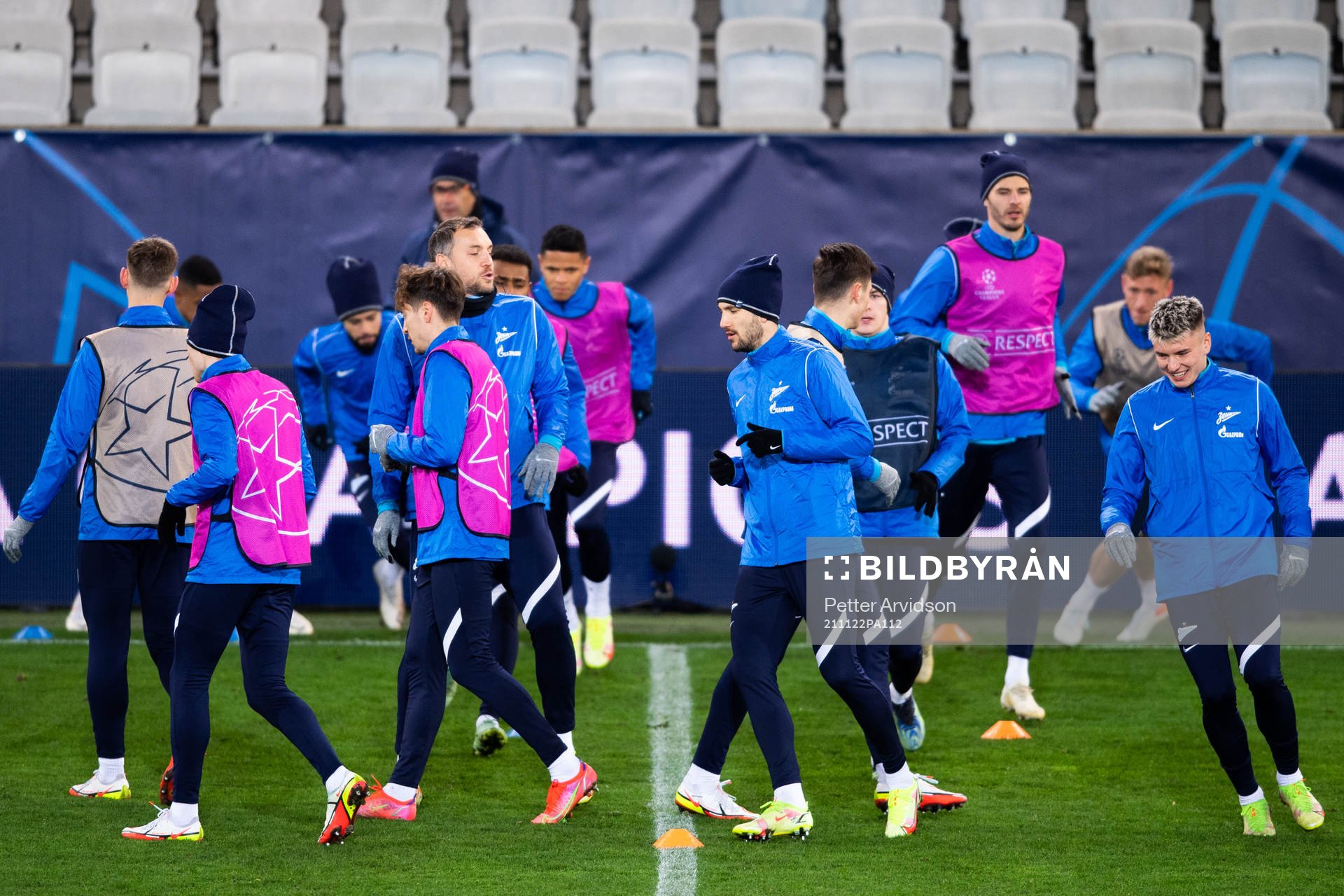 Players of Zenit during a training session with Zenit St Petersburg on November 22, 2021 in Malmö. 