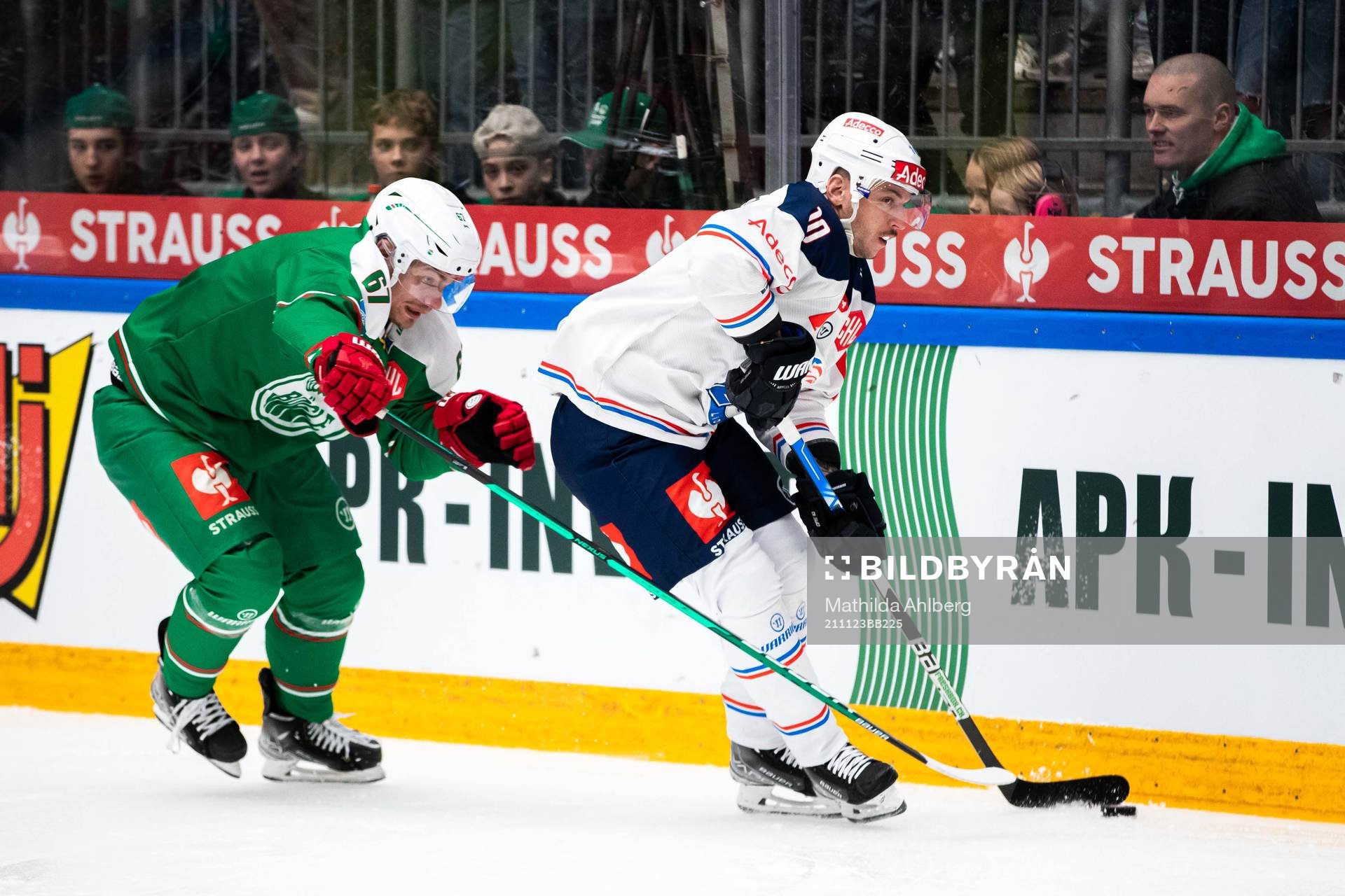 Leon Bristedt of Rögle and Sven Andrighetto of Zurich
