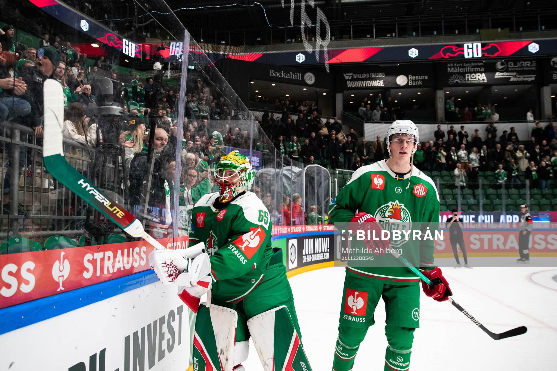 Goalkeeper Christoffer Rifalk of Rögle celebrates