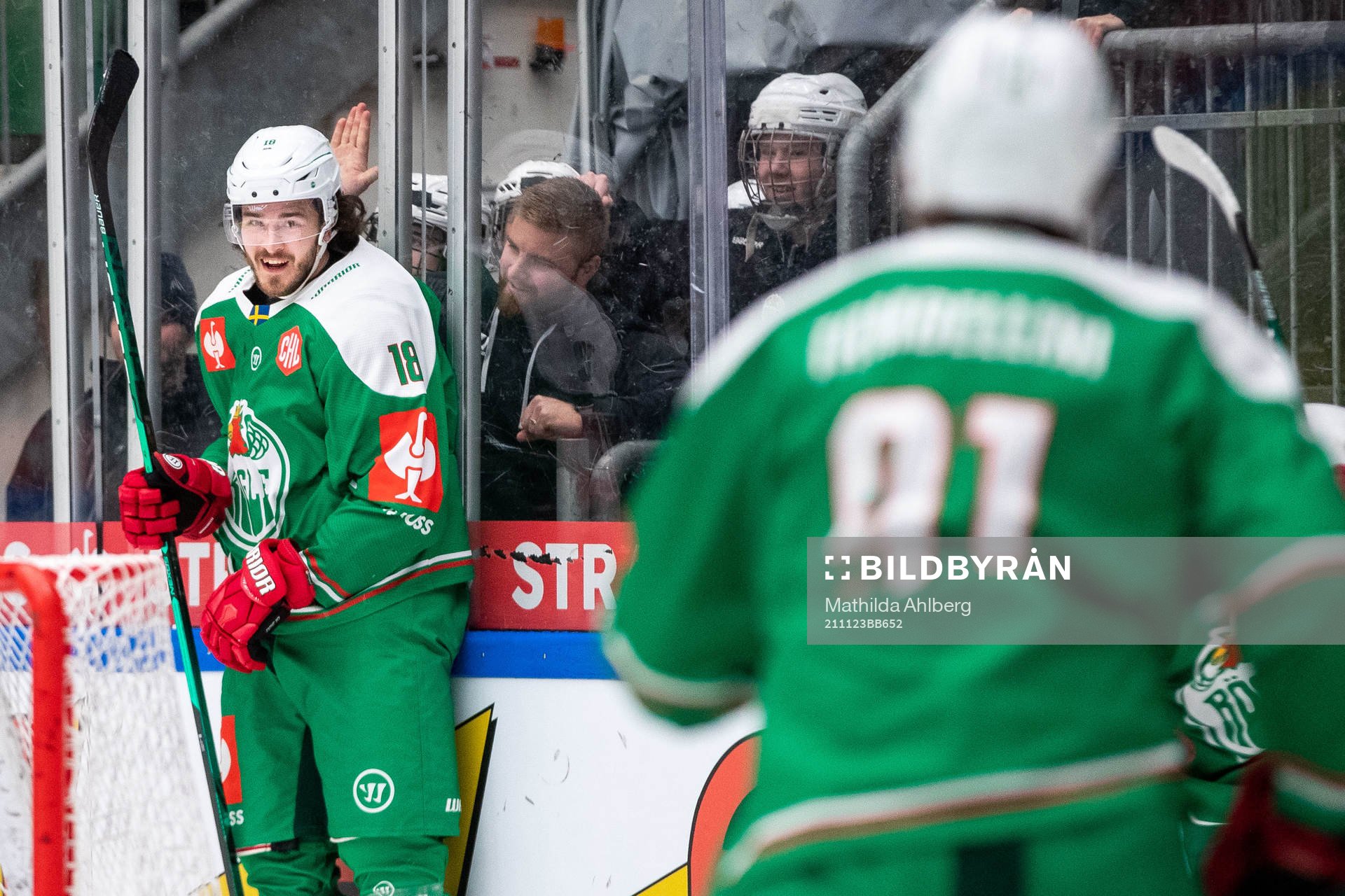 Dennis Everberg of Rögle celebrates scoring 2-1