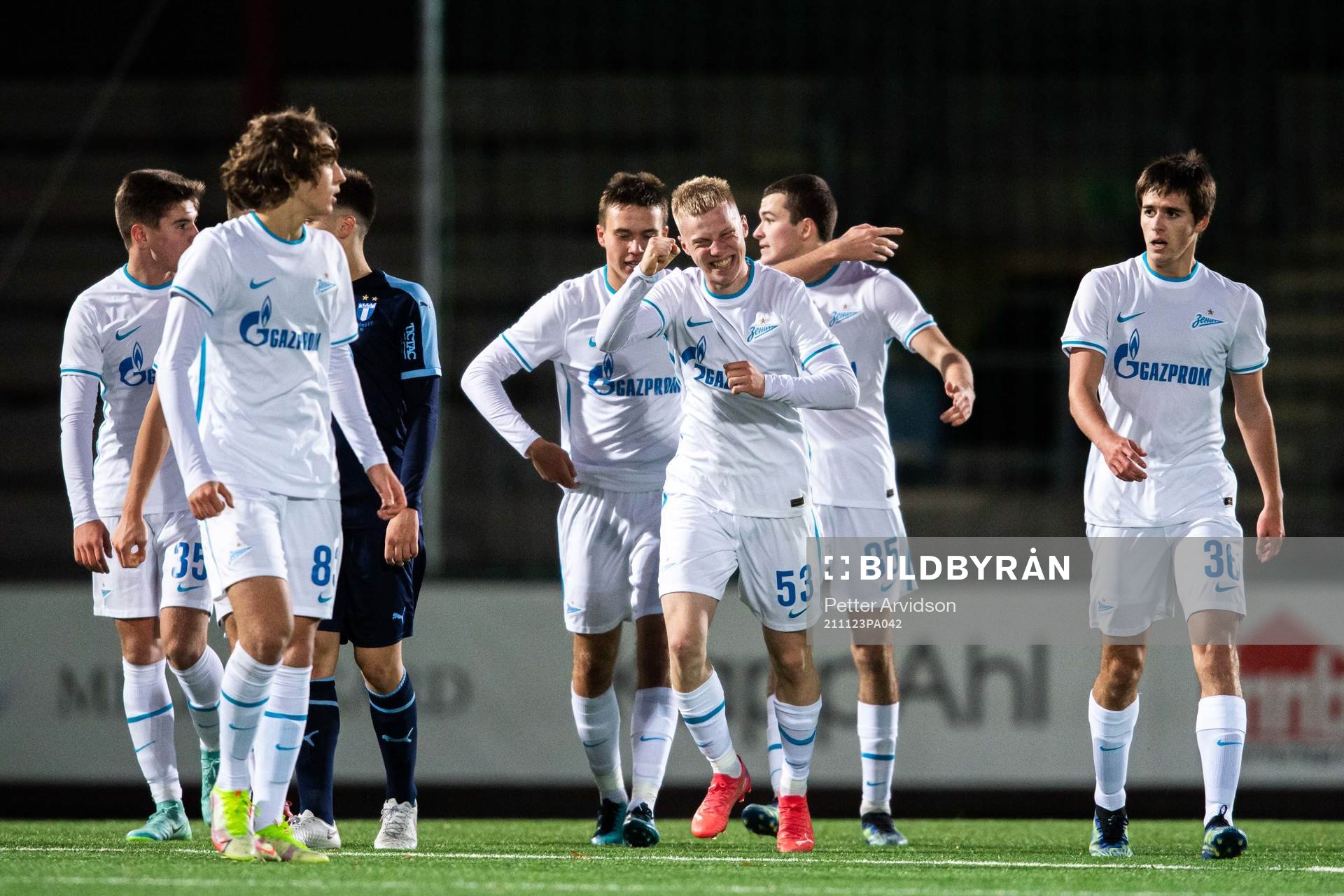 Aleksandr Sandrachuk of Zenit celebrate after the 0-1 goal during the UEFA Youth League match between Malmö FF and Zenit St Petersburg on November 23, 2021 in Malmö.