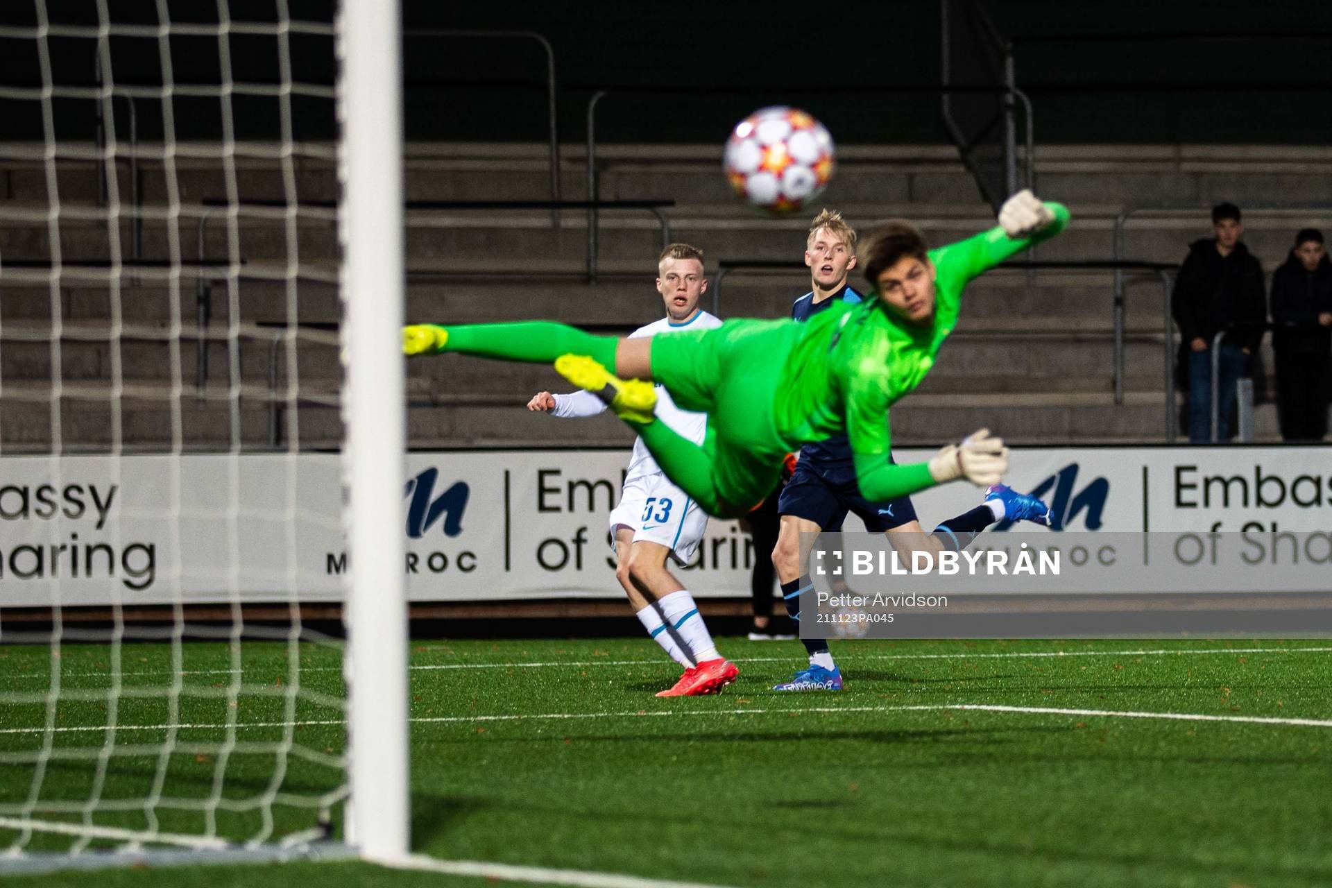 Aleksandr Sandrachuk of Zenit and Melker Widell of Malmö FF during the UEFA Youth League match between Malmö FF and Zenit St Petersburg on November 23, 2021 in Malmö.