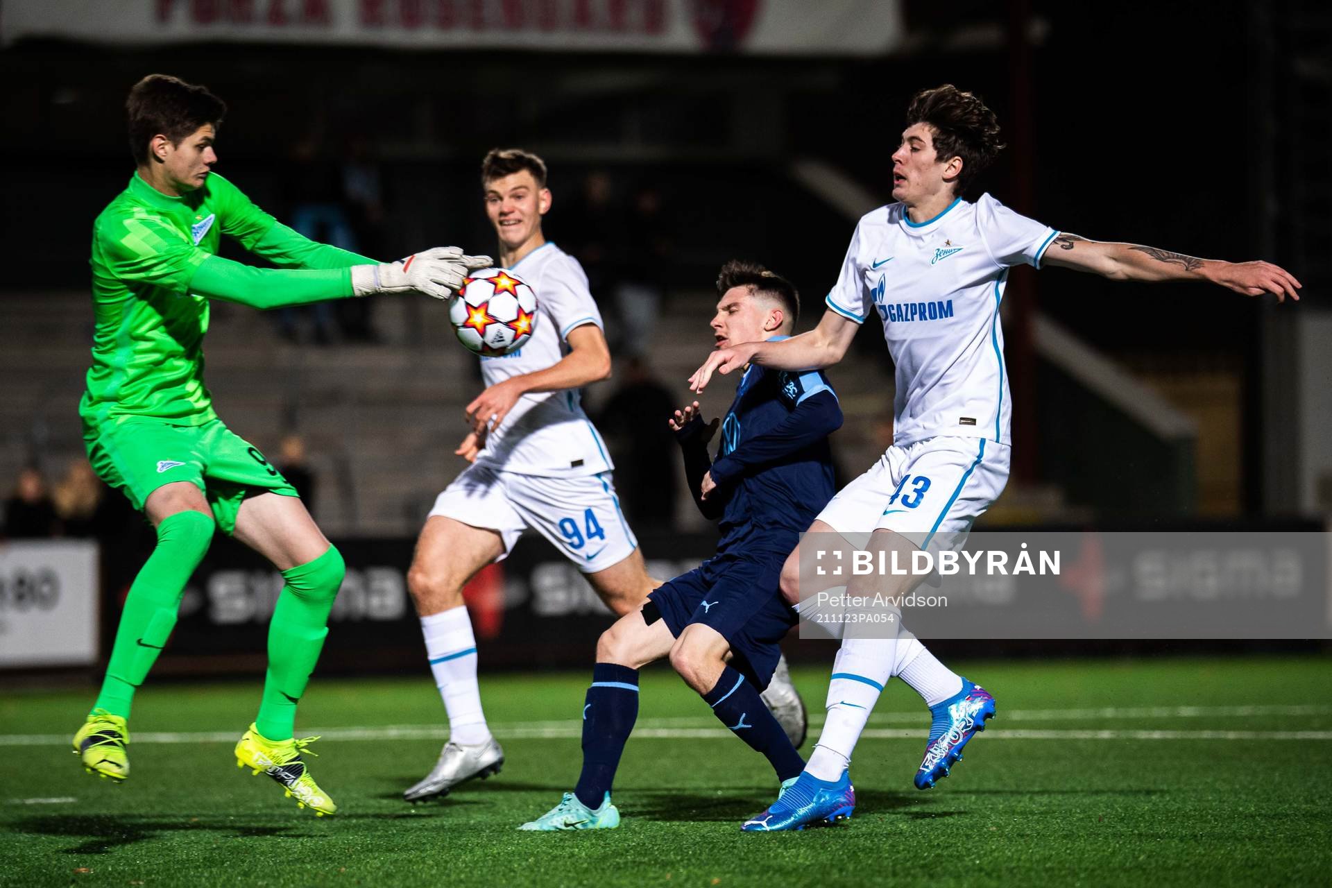 Isak Bjerkebo of Malmö FF against goalkeeper Georgii