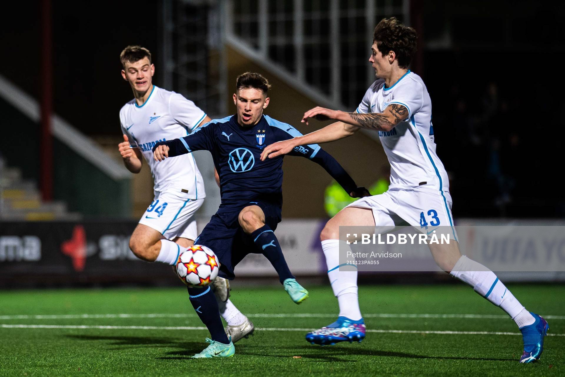 Isak Bjerkebo of Malmö FF against Danila Khotulev and