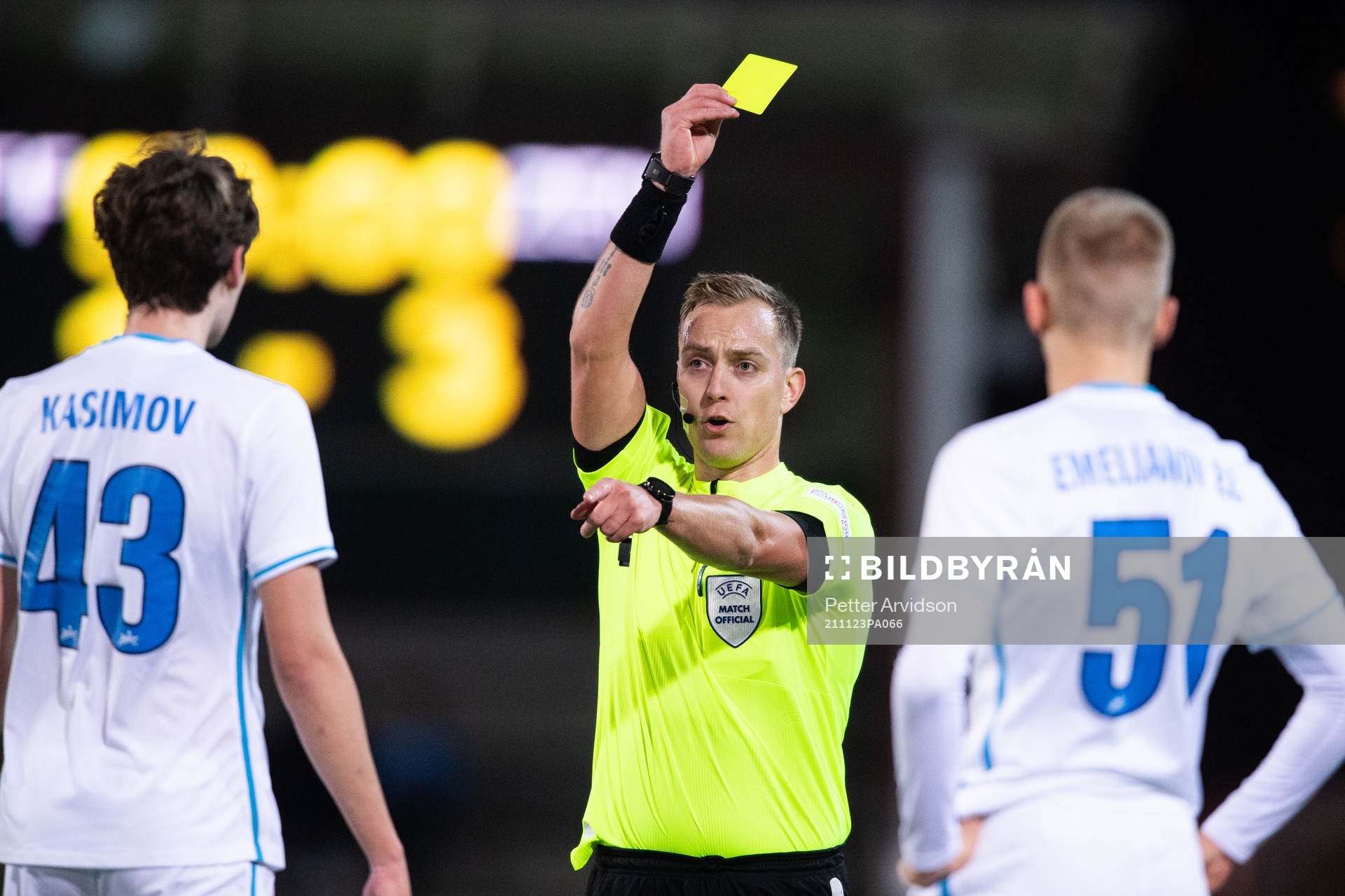 Referee Joonas Jaanovits during the UEFA Youth League match between Malmö FF and Zenit St Petersburg on November 23, 2021 in Malmö.