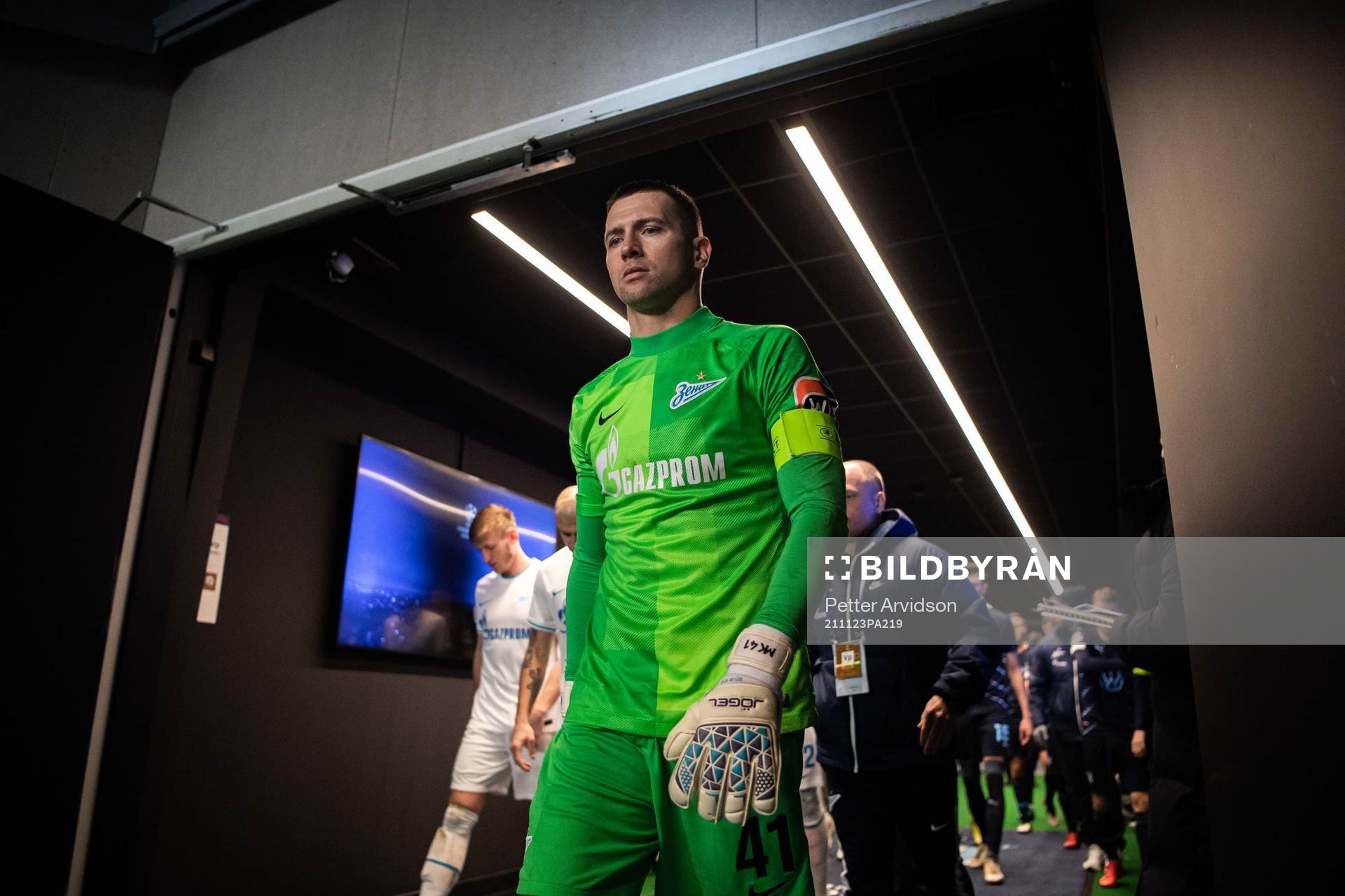 Goalkeeper Mikhail Kerzhakov of Zenit enters the pitch