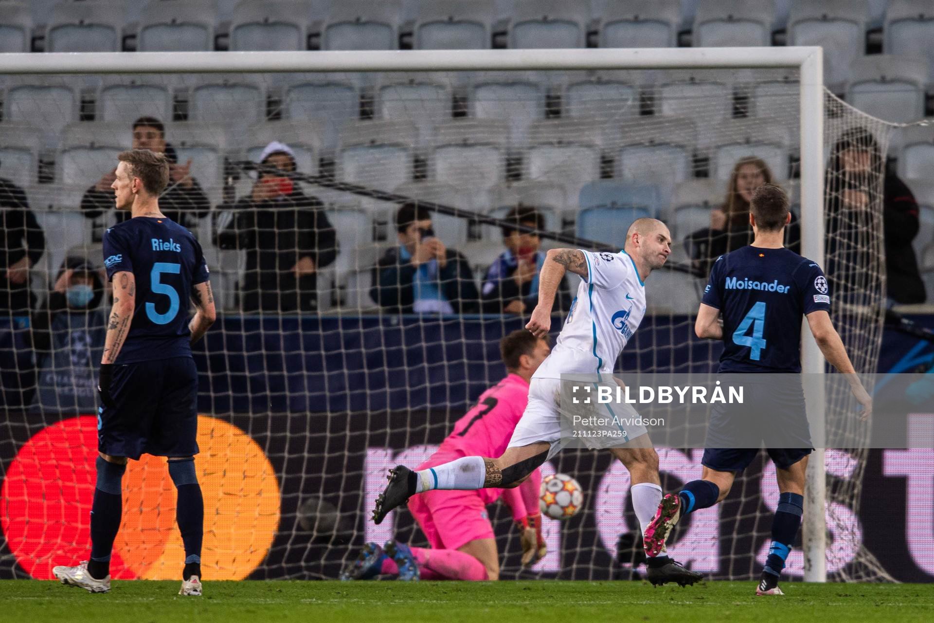 Yaroslav Rakits´kyy of Zenit celebrates after the 1-1 goal during the UEFA Champions League football match between Malmö FF and Zenit St Petersburg on November 23, 2021 in Malmö.