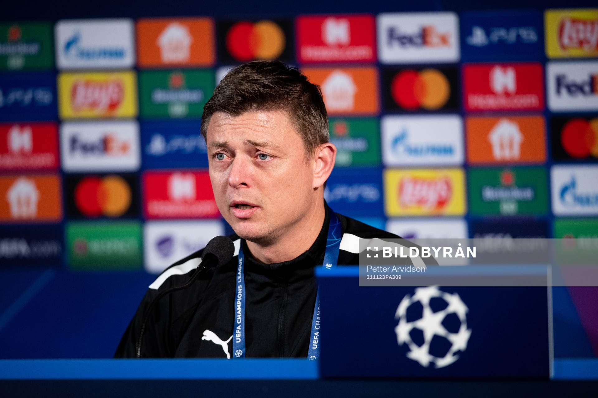 Jon Dahl Tomasson, head coach of Malmö FF during a press conference after the UEFA Champions League football match between Malmö FF and Zenit St Petersburg on November 23, 2021 in Malmö.