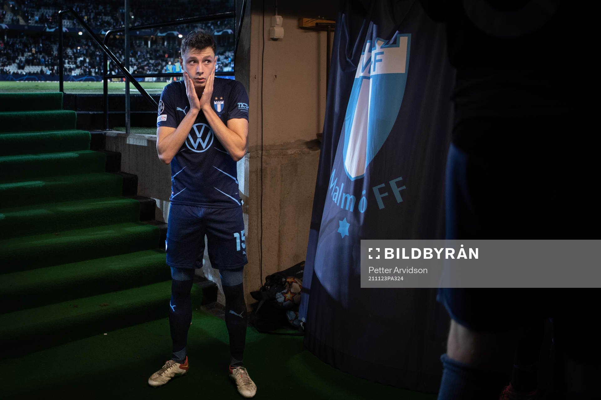 Anel Ahmedhodzic of Malmö FF in the players tunnel ahead of the second half during the UEFA Champions League football match between Malmö FF and Zenit St Petersburg on November 23, 2021 in Malmö.