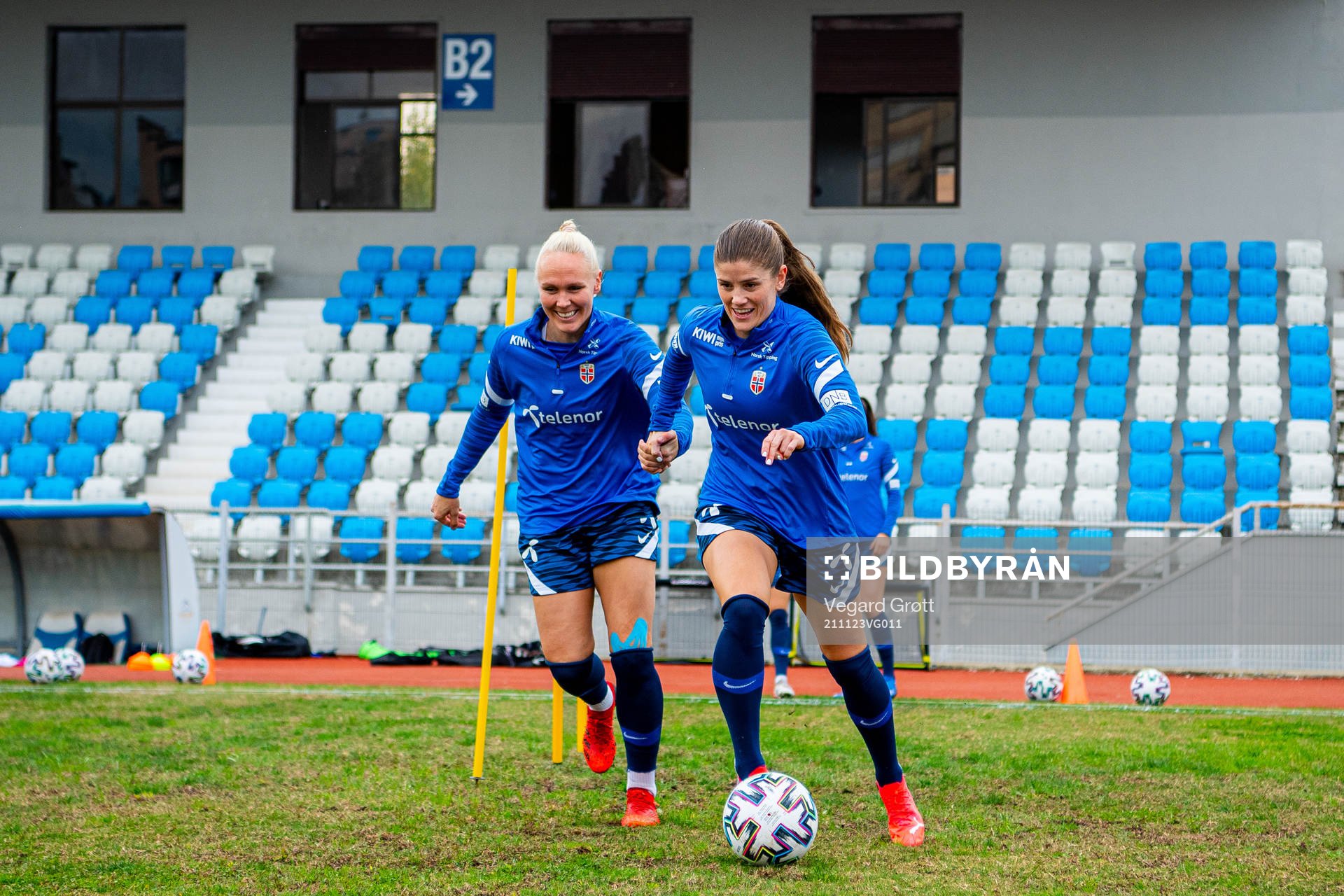 Maria Thorisdottir and Maren Mjelde of the Norwegian