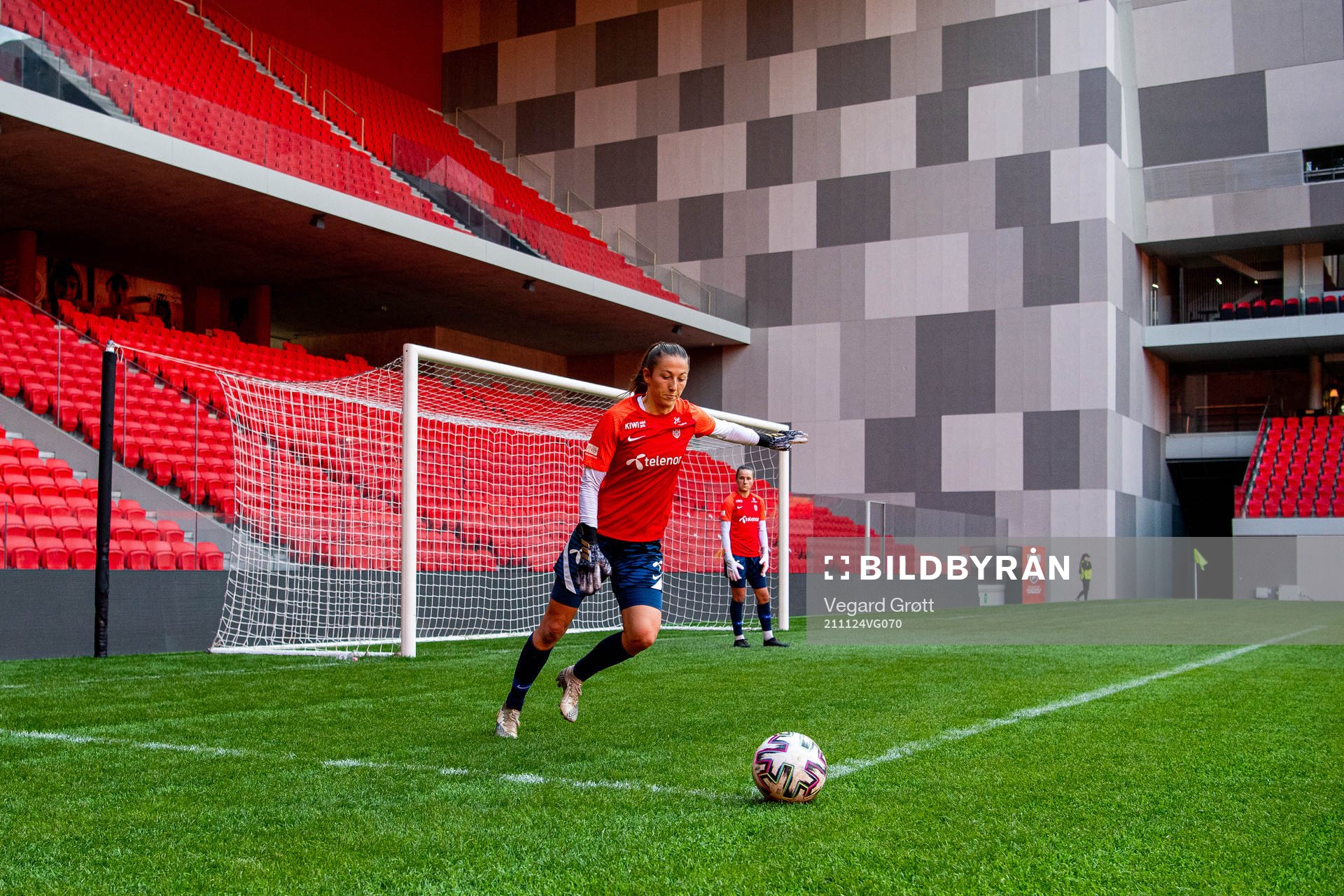 Goalkeeper Cecilie Fiskerstrand of the Norwegian women's national football team during a training session on November 24, 2021 in Tirana.