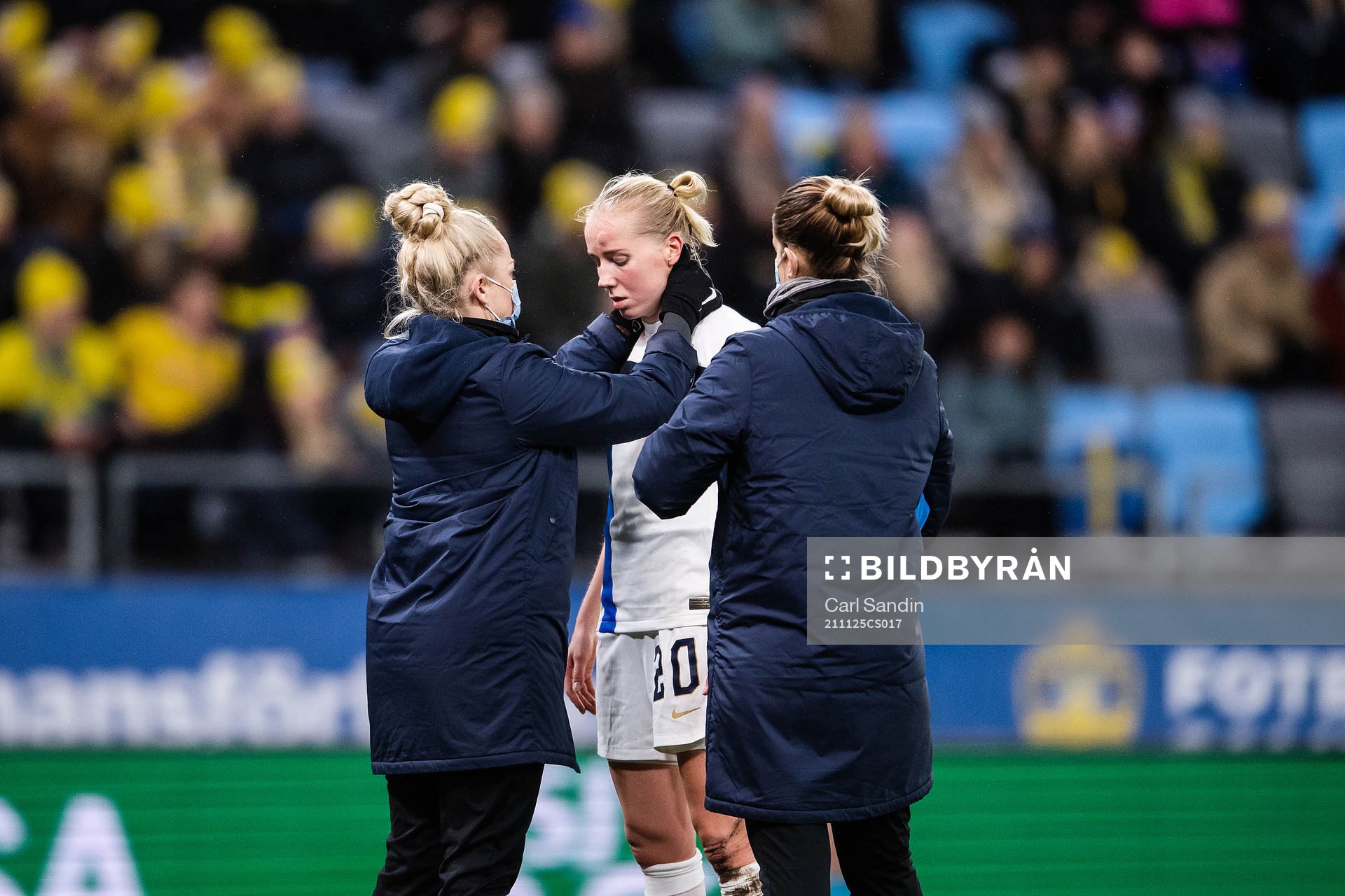 Eveliina Summanen of Finland receives medical attention