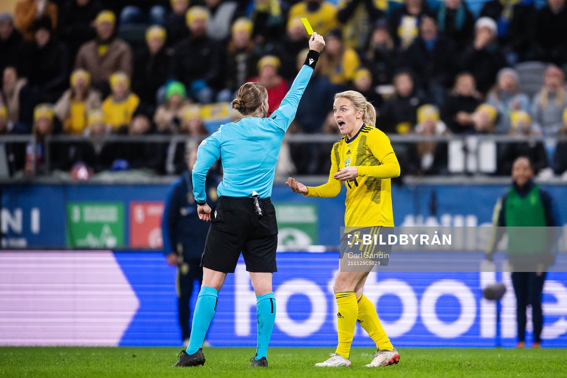Mimmi Larsson of Sweden is shown a yellowfins card