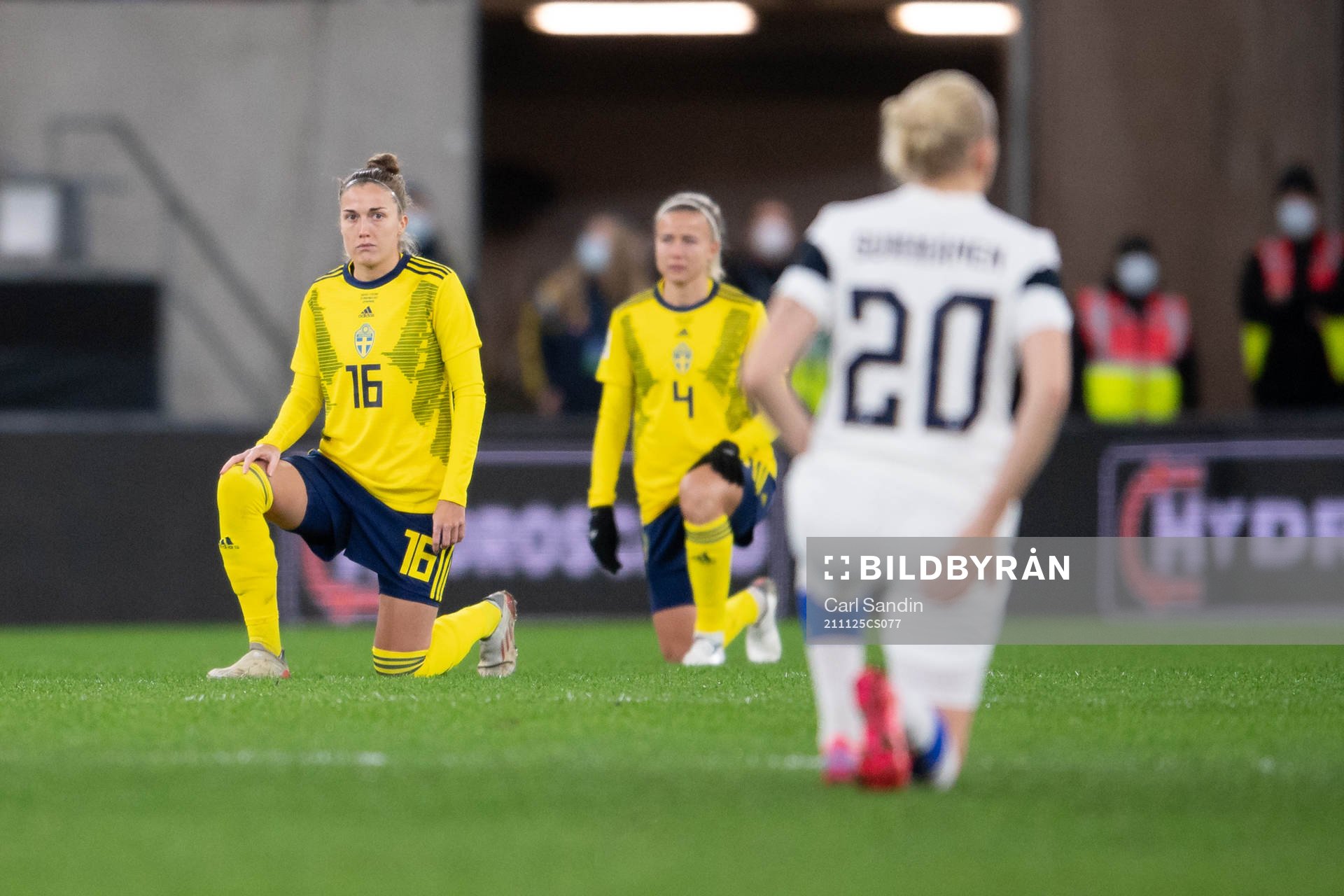 Filippa Angeldal of Sweden takes a knee in support of the