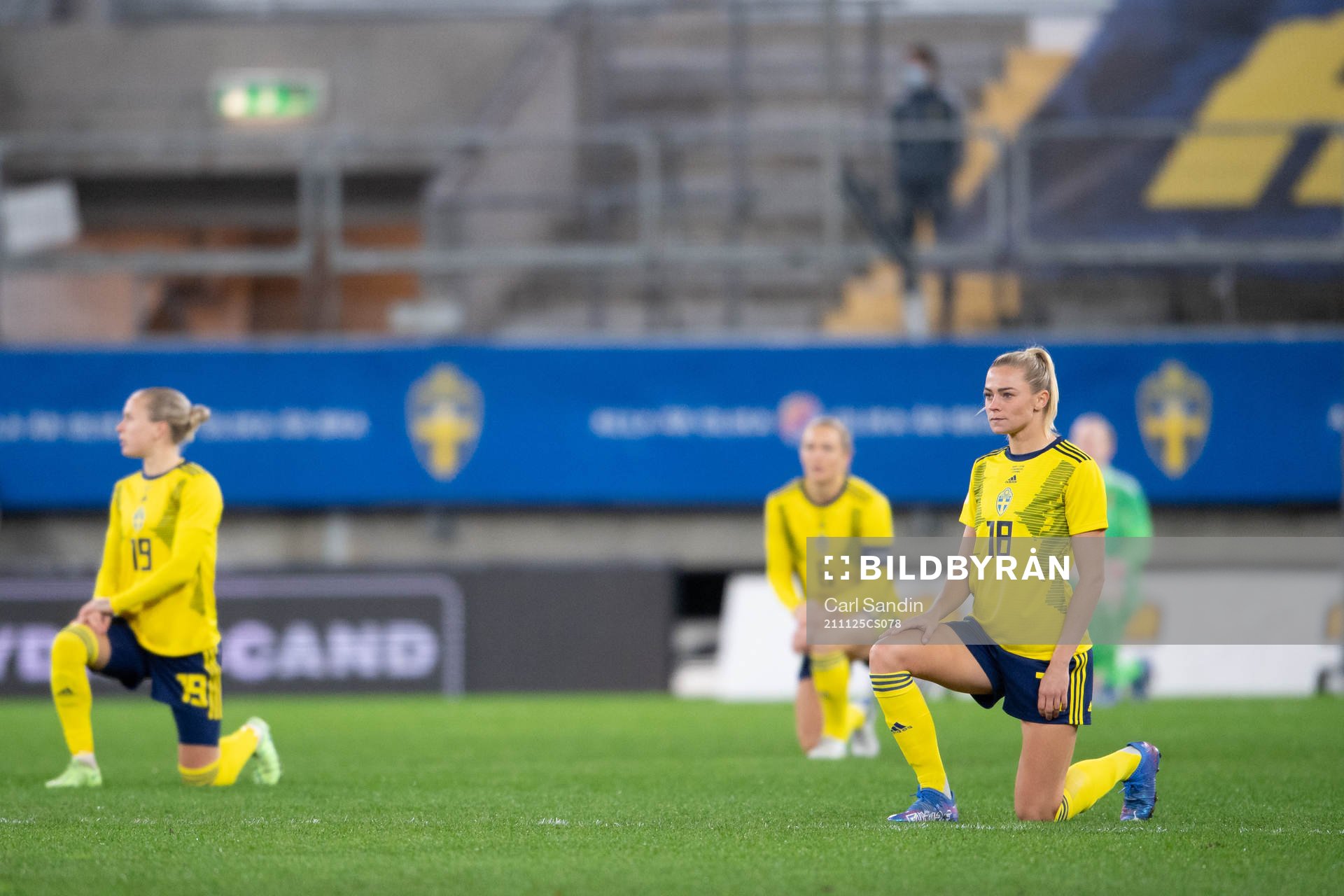 Fridolina Rolfö of Sweden takes a knee in support of the