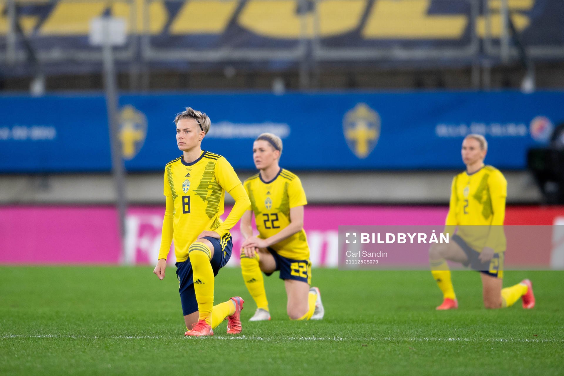 Lina Hurtig of Sweden takes a knee in support of the Black