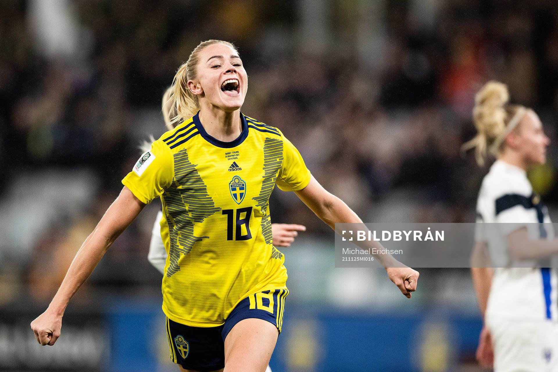 Fridolina Rolfö of Sweden celebrates scoring 1-0