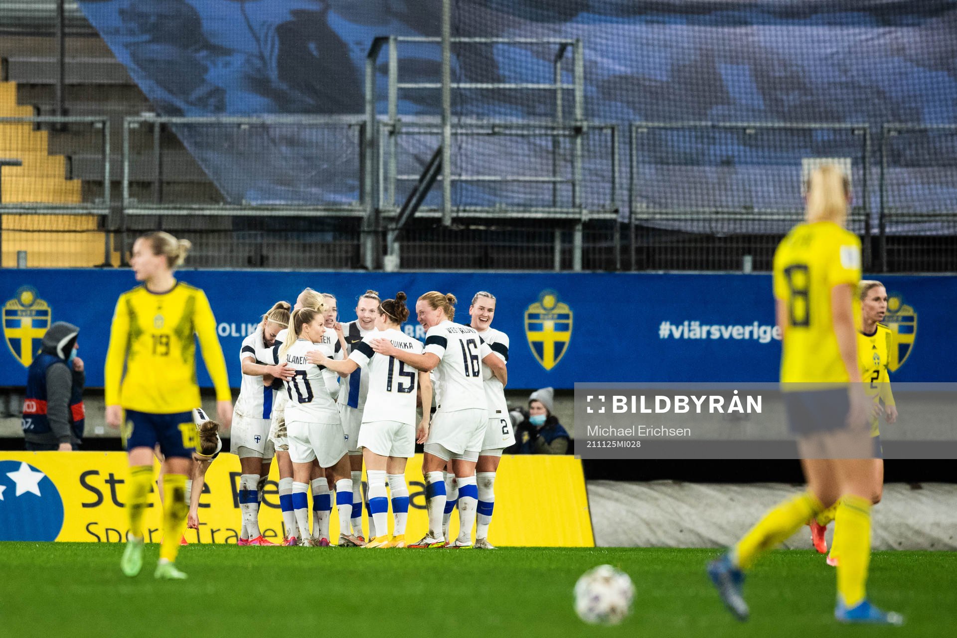 Linda Sällström of Finland celebrates scoring 1-1
