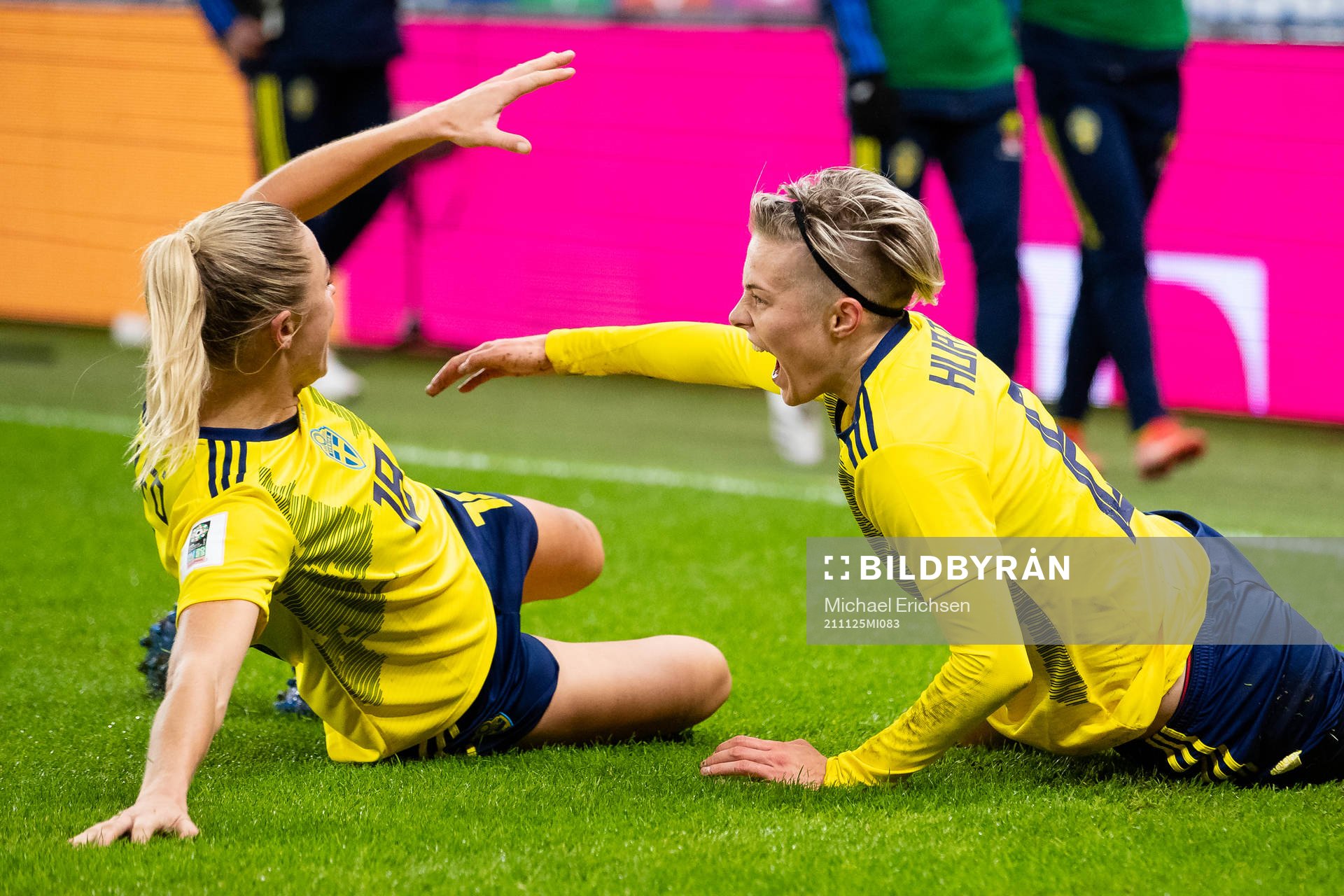 Lina Hurtig of Sweden celebrates scoring 2-1 with team mate