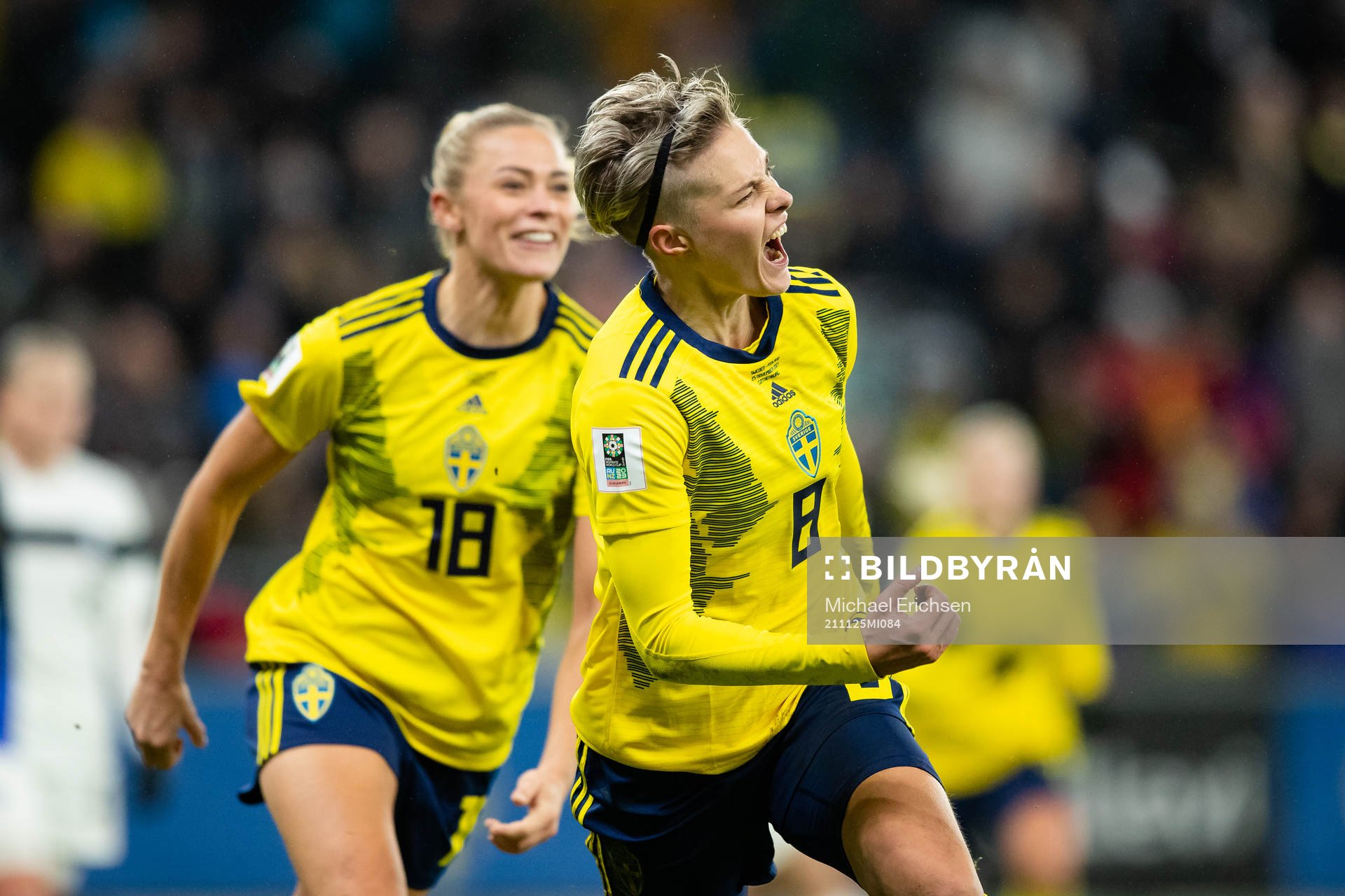 Lina Hurtig of Sweden celebrates scoring 2-1
