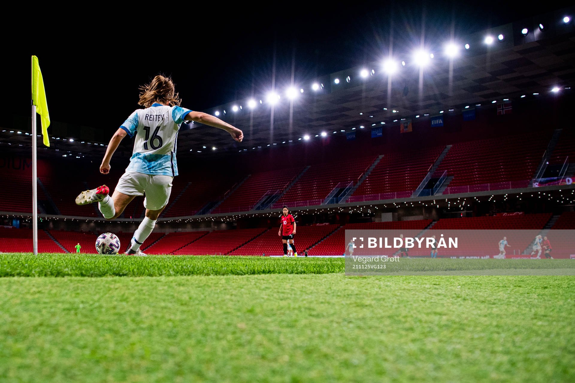 Guro Reiten of Norway takes a corner kick