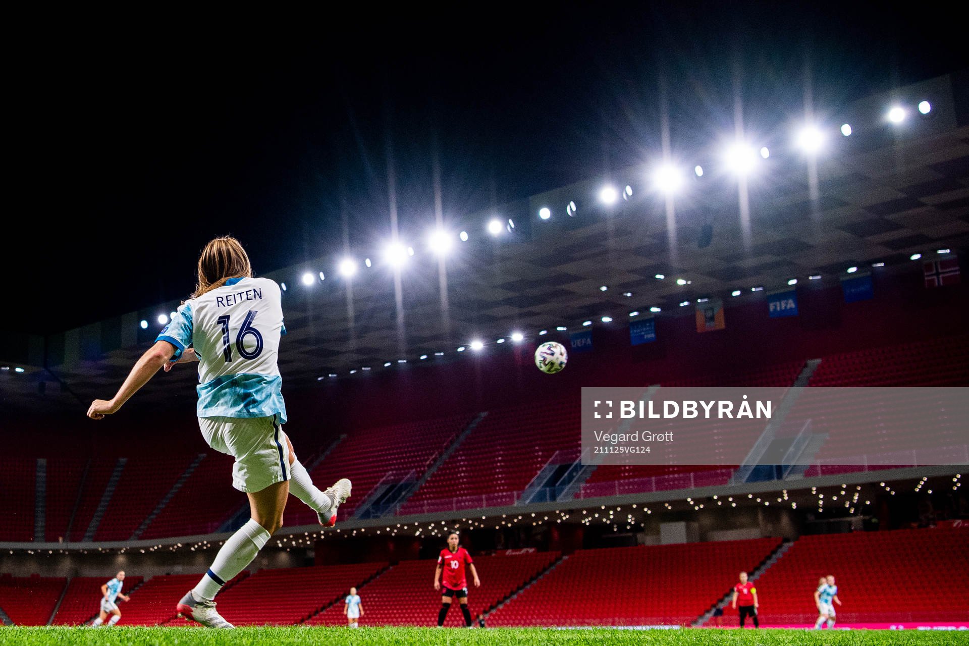 Guro Reiten of Norway takes a corner kick
