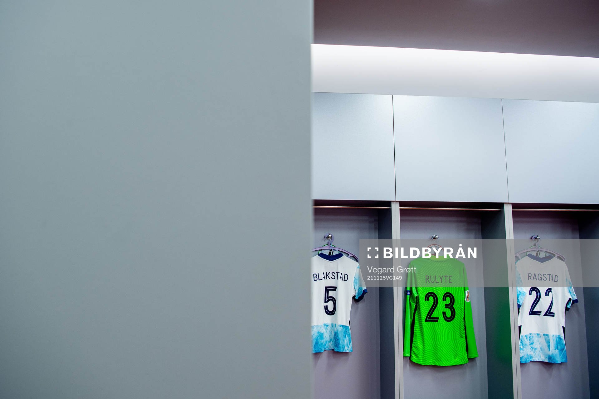 The kits of Julie Blakstad, goalkeeper Rugile Rulyte and