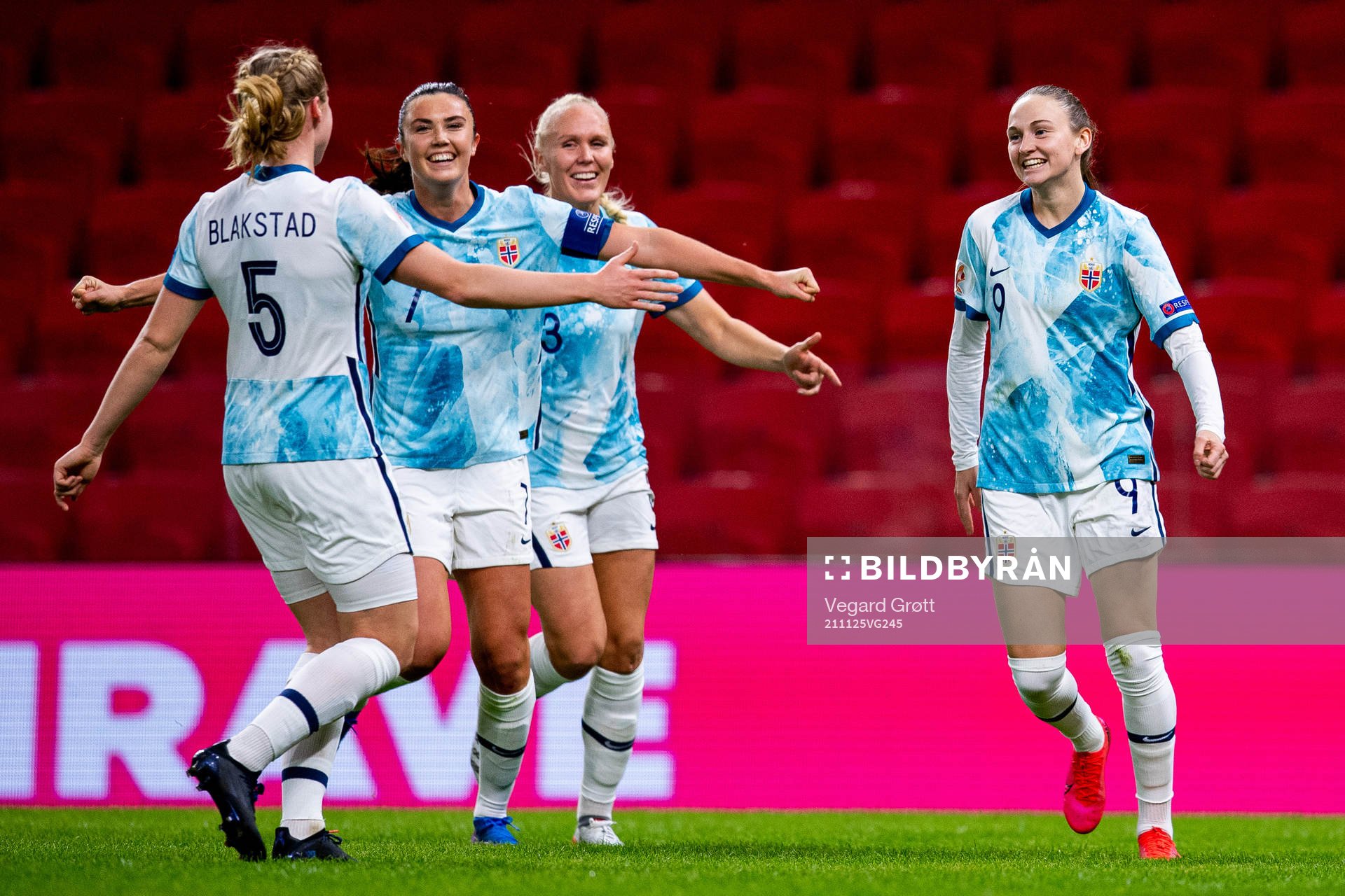 Vilde Hasund of Norway celebrates with teammates