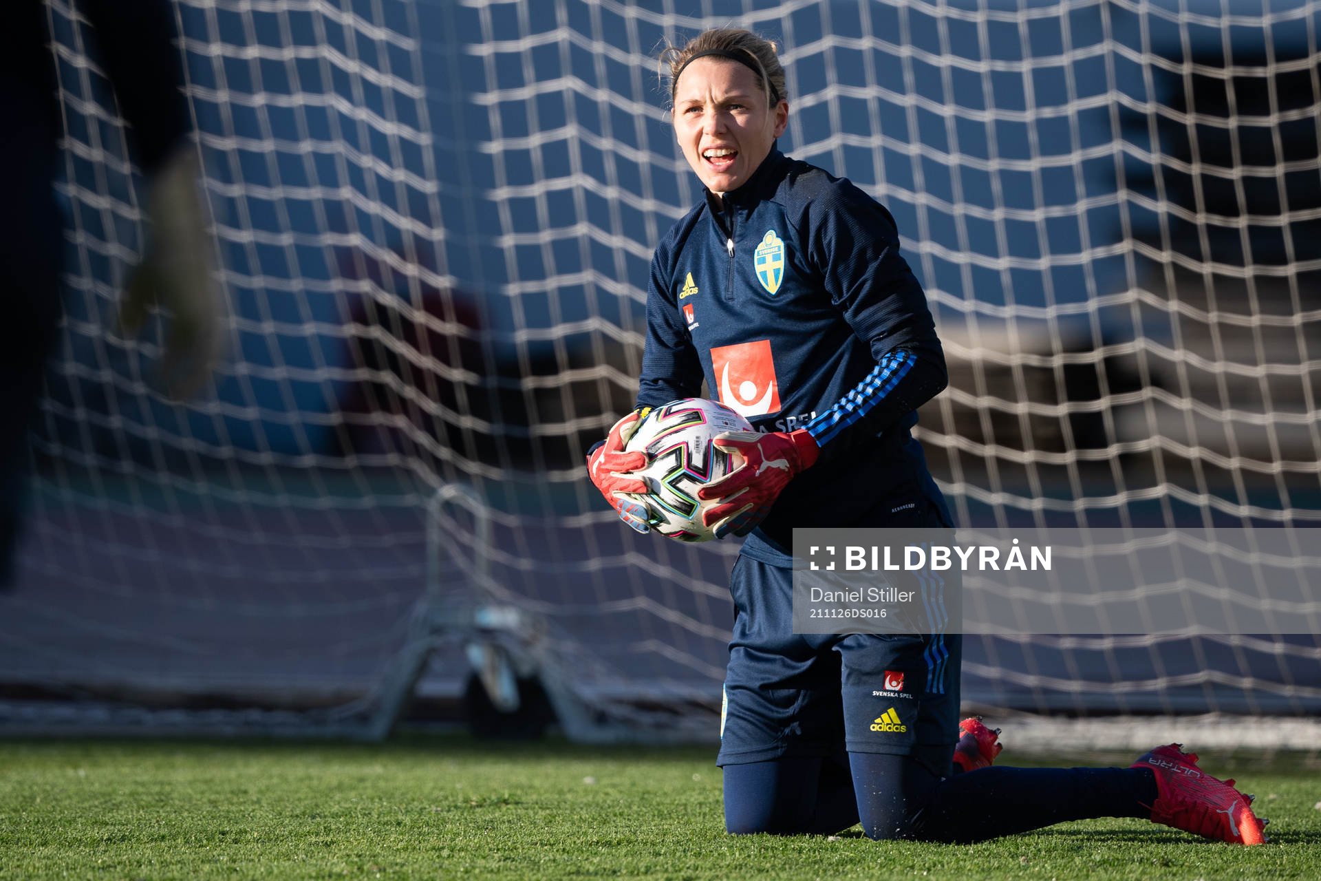 Goalkeeper Jennifer Falk of the Swedish women's national