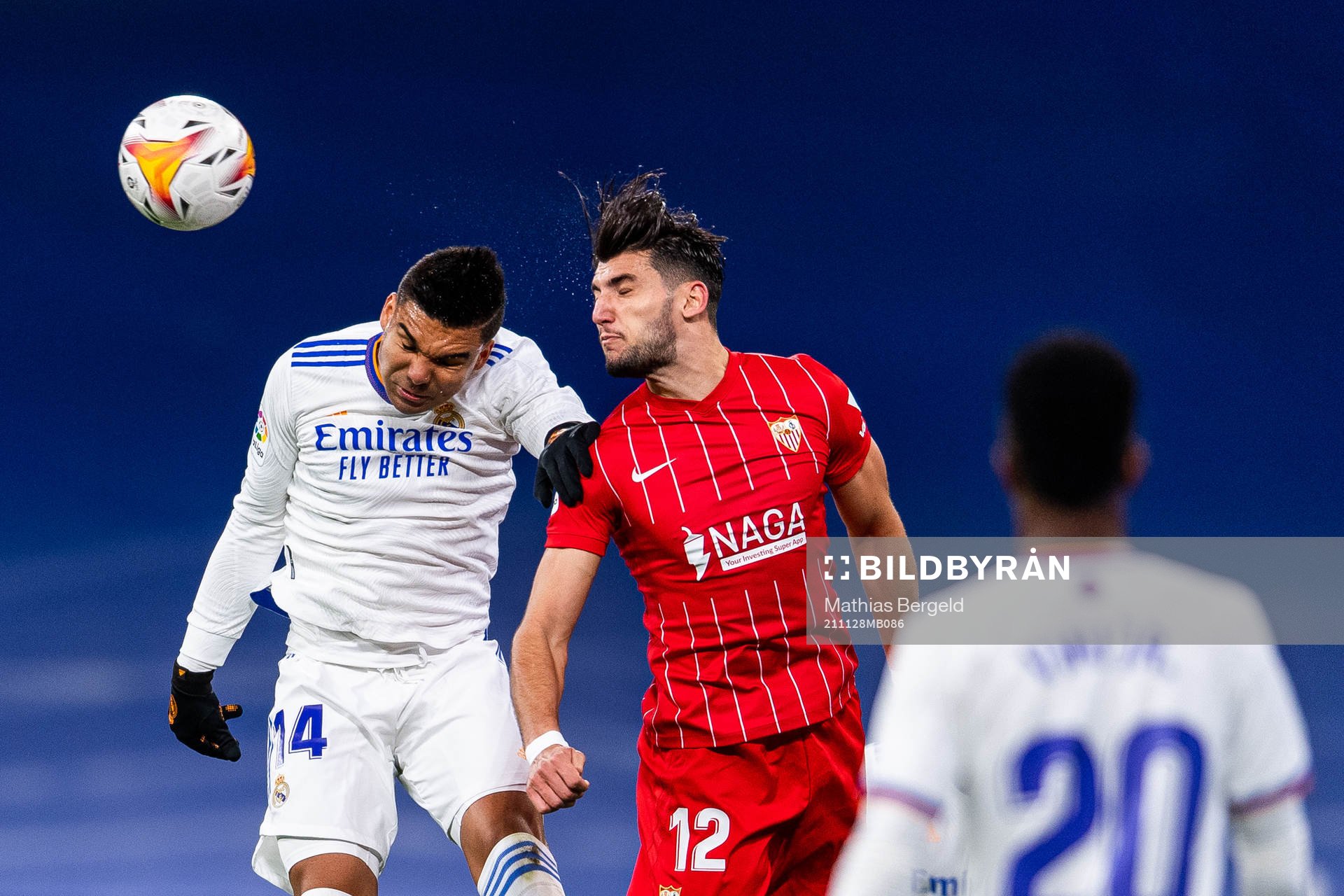 Casemiro of Real Madrid and Rafa Mir of Sevilla