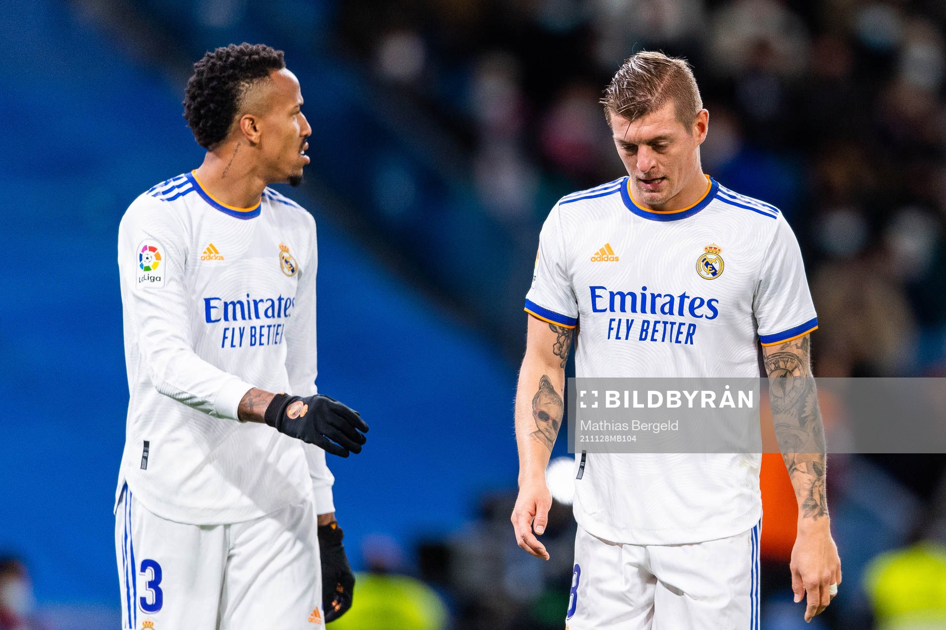 Eder Militao and Toni Kroos of Real Madrid