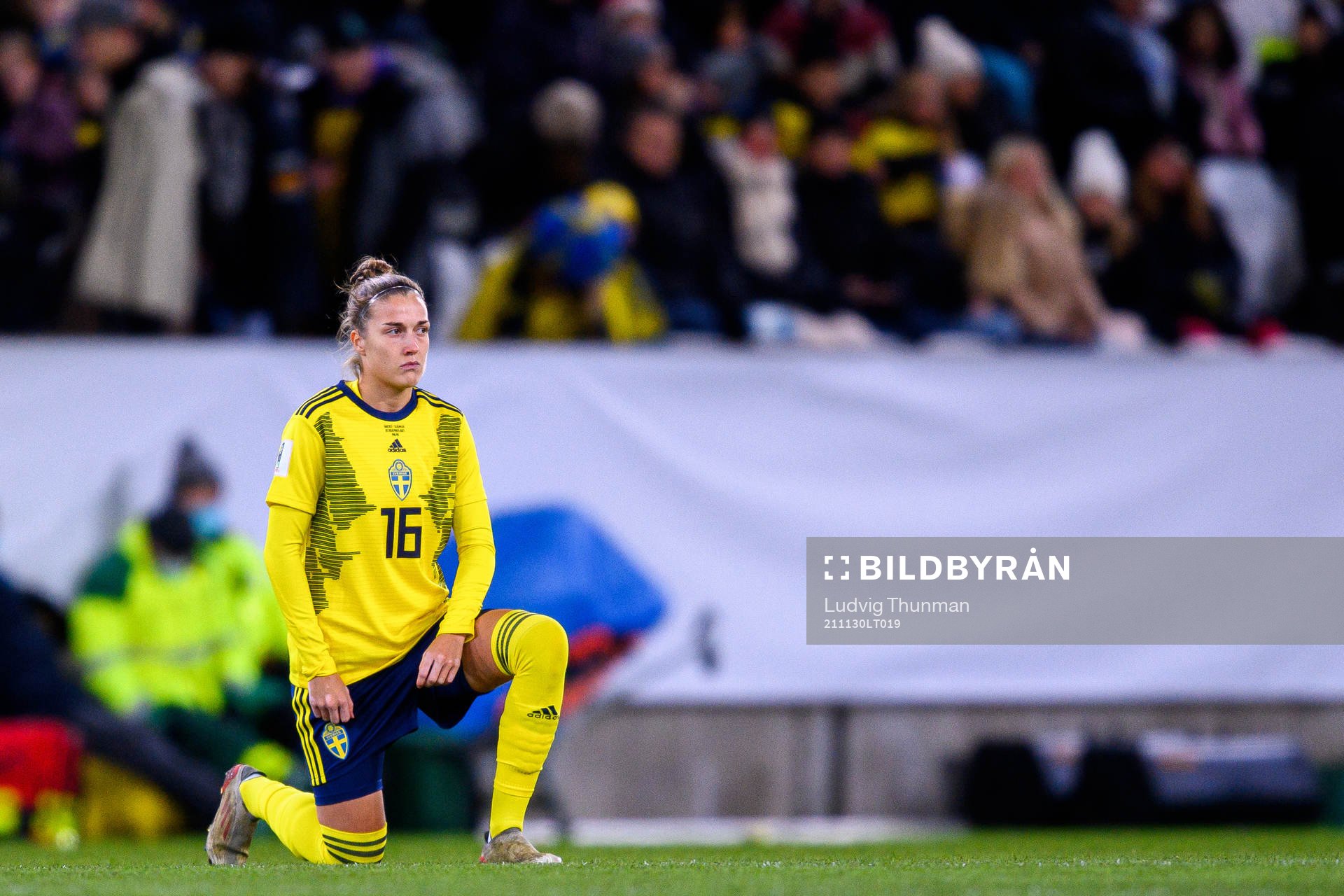 Filippa Angeldahl of Sweden kneels