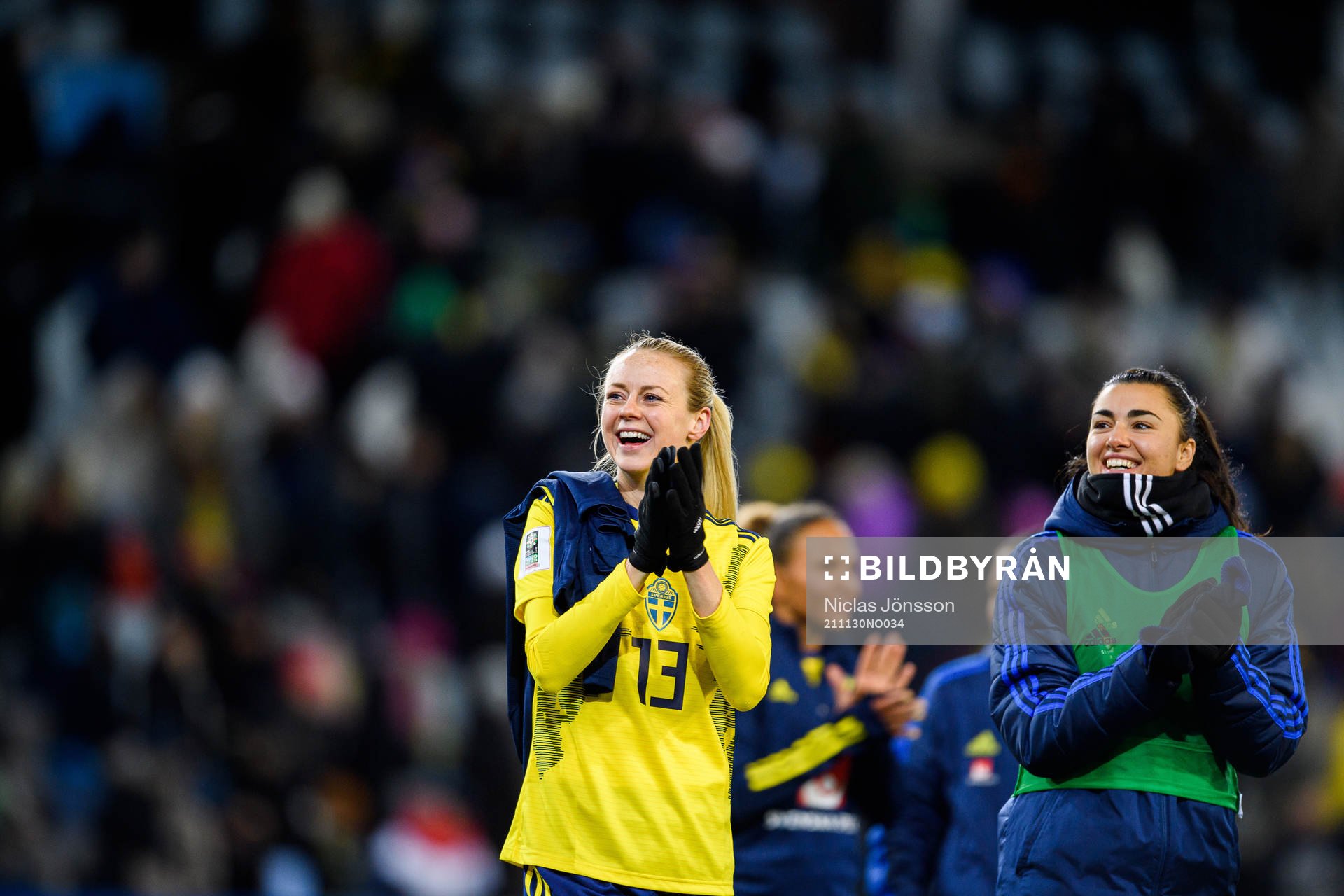Amanda Ilestedt and goalkeeper Zecira Musovic of Sweden
