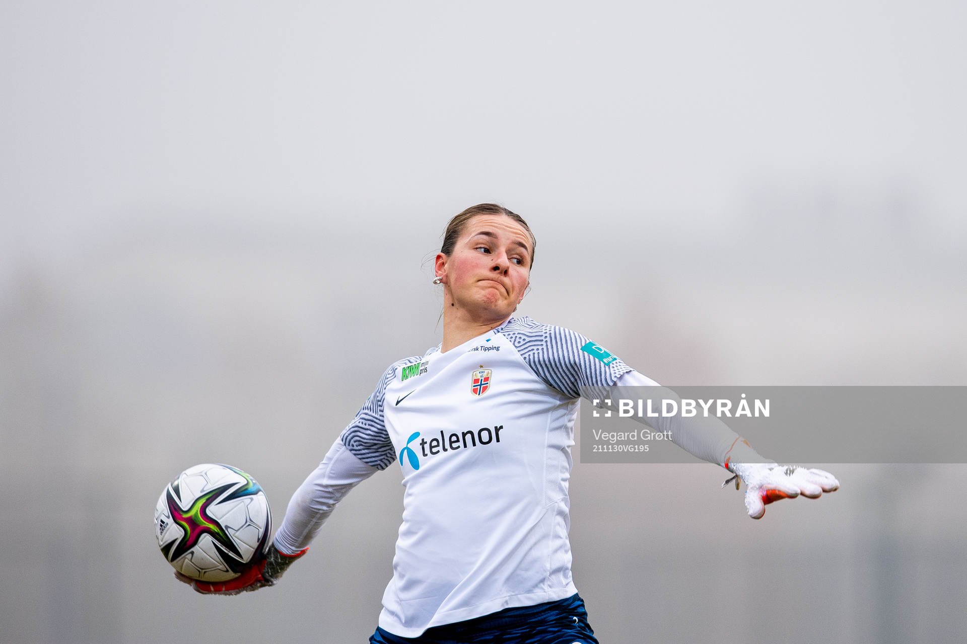 Goalkeeper Rugile Rulyte of Norway warms up