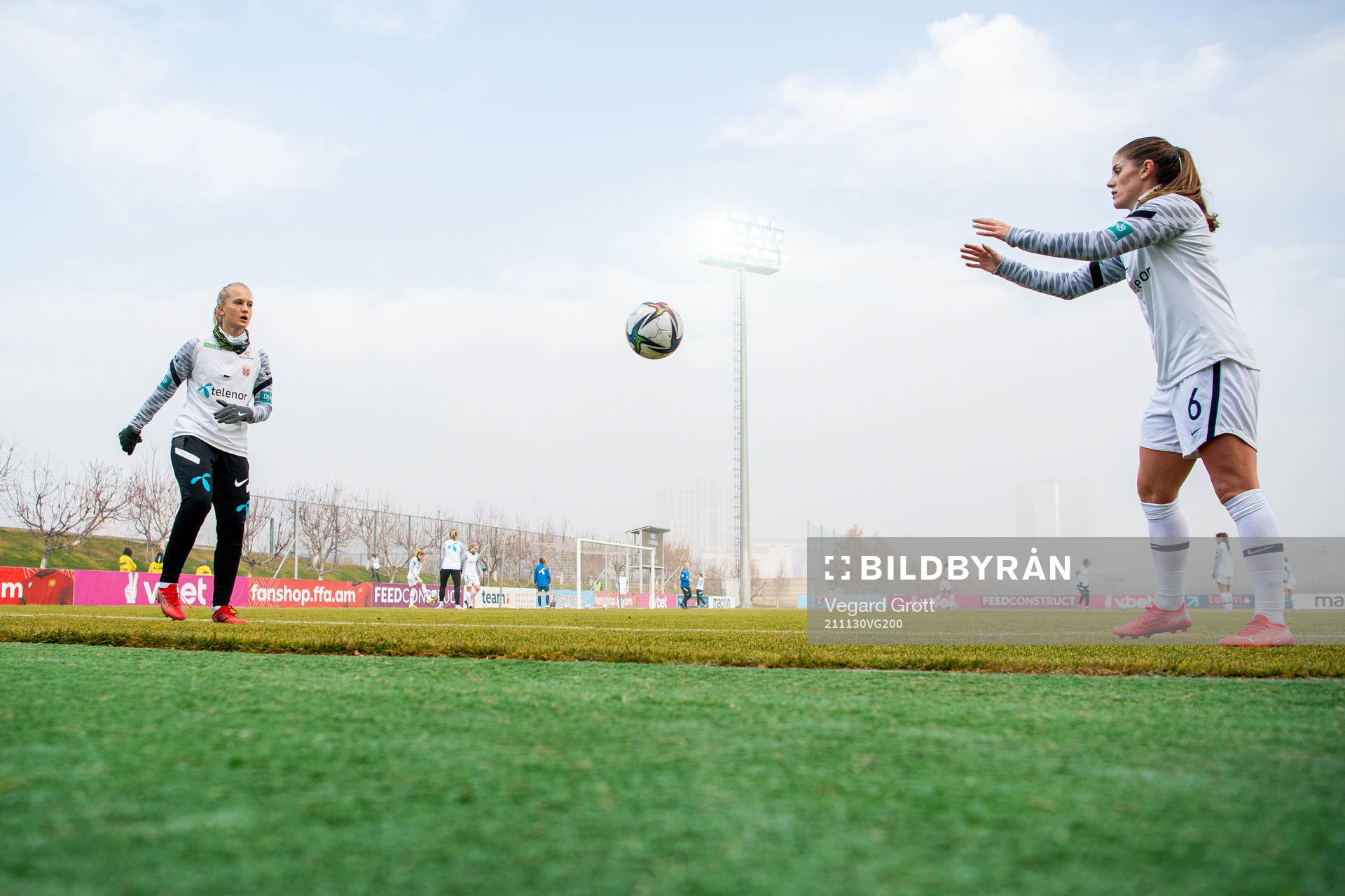 Amalie Vevle Eikeland and Maren Mjelde of Norway warm up